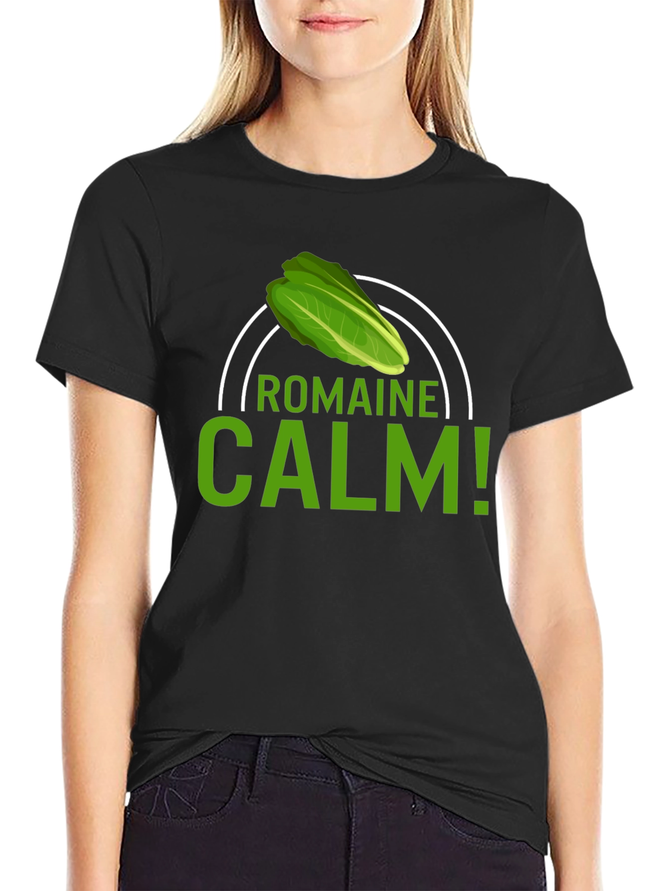 Black Romaine Calm T-Shirt - Funny Foodie Tee view 2