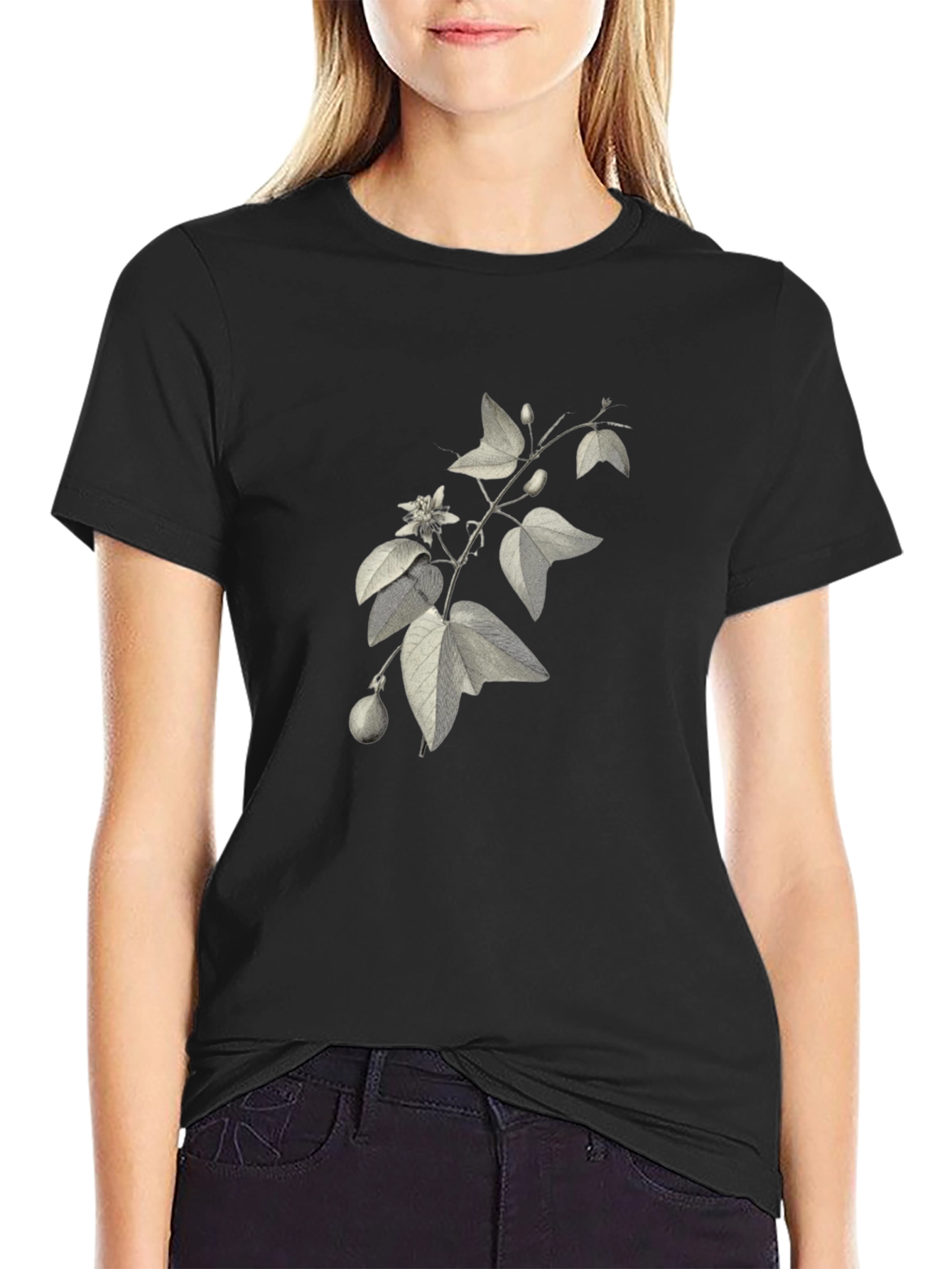 Black Botanical Print Black T-Shirt view 2