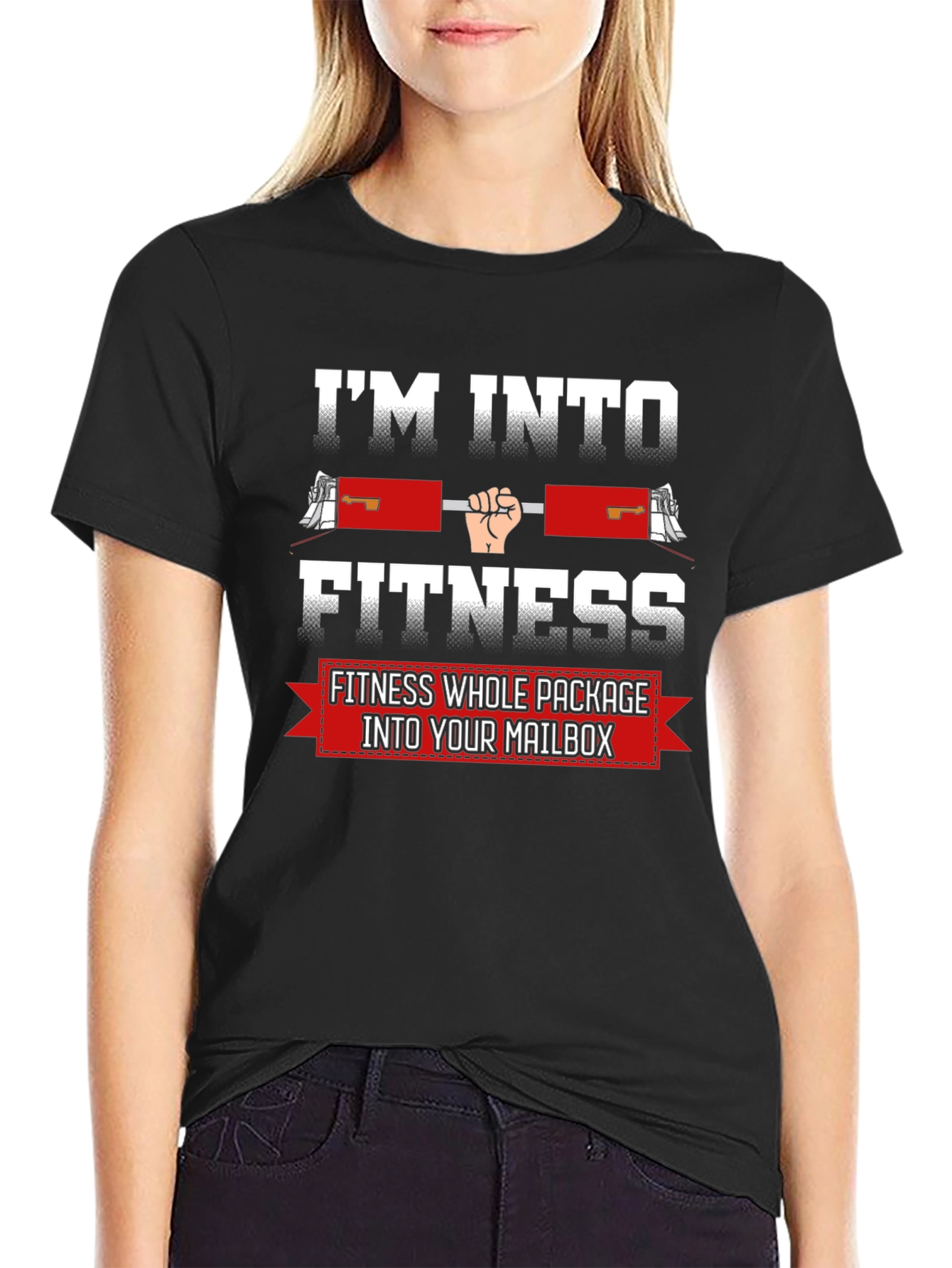 Black I'm Into Fitness T-Shirt Funny Gym Workout Tee view 2