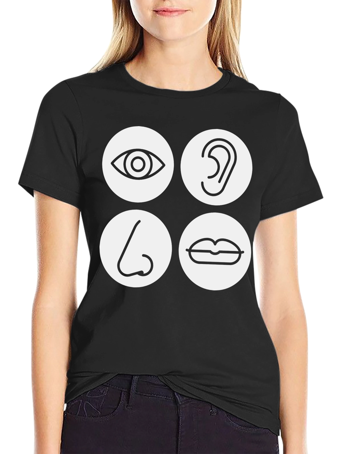 Black 5 Senses Graphic Tee - Black Unisex T-Shirt view 2