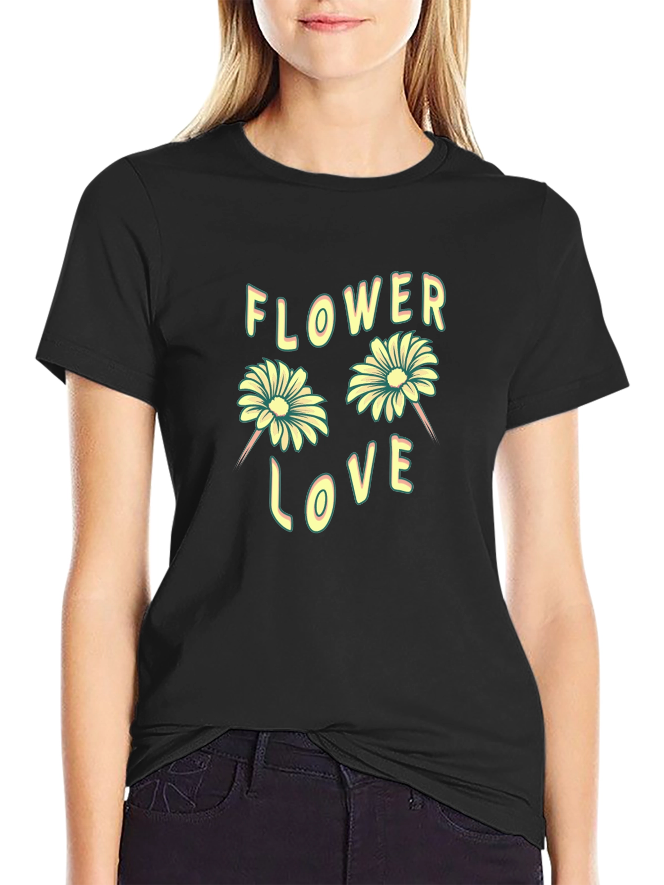 Black Flower Love Graphic Tee - Trendy Unisex T-Shirt view 2