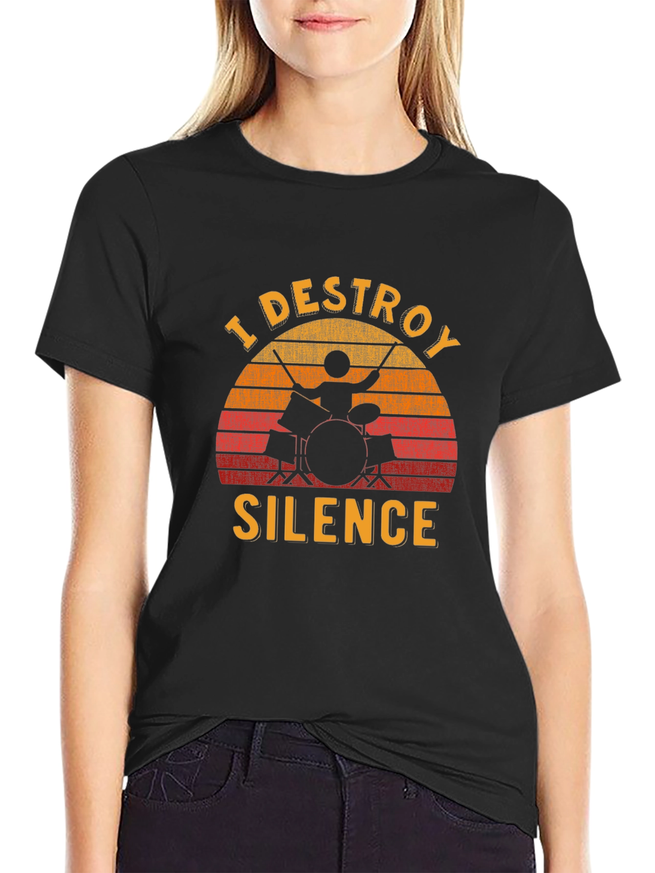 Black I Destroy Silence Drummer T-Shirt view 2