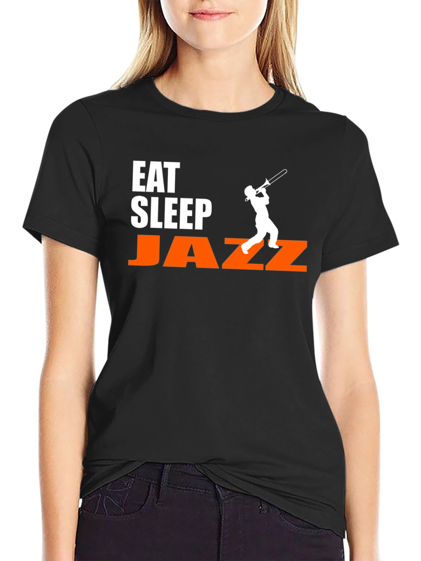 Black Eat Sleep Jazz T-Shirt - Trombone Player Tee view 2