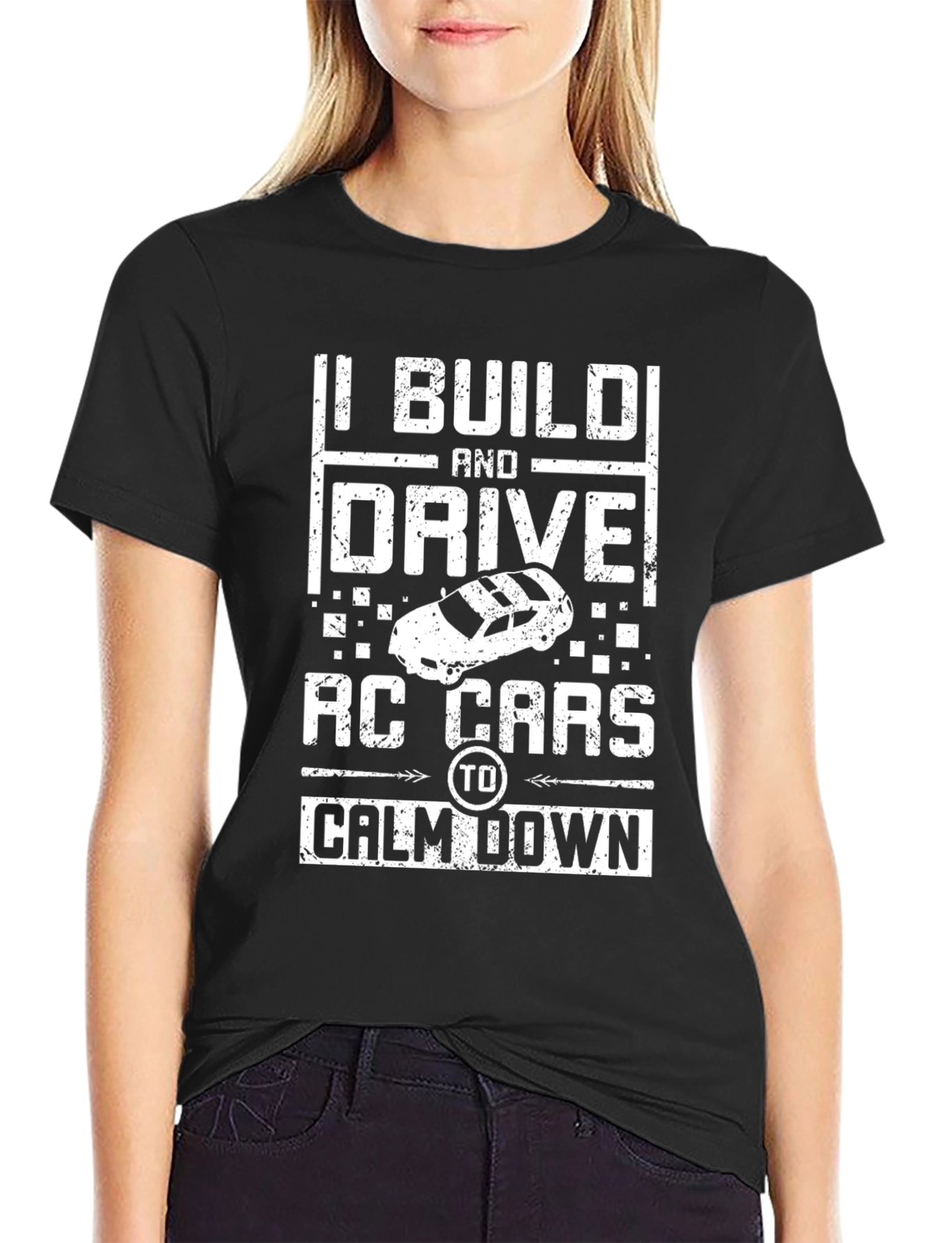 Black I Build and Drive RC Cars Funny Graphic Tee view 2