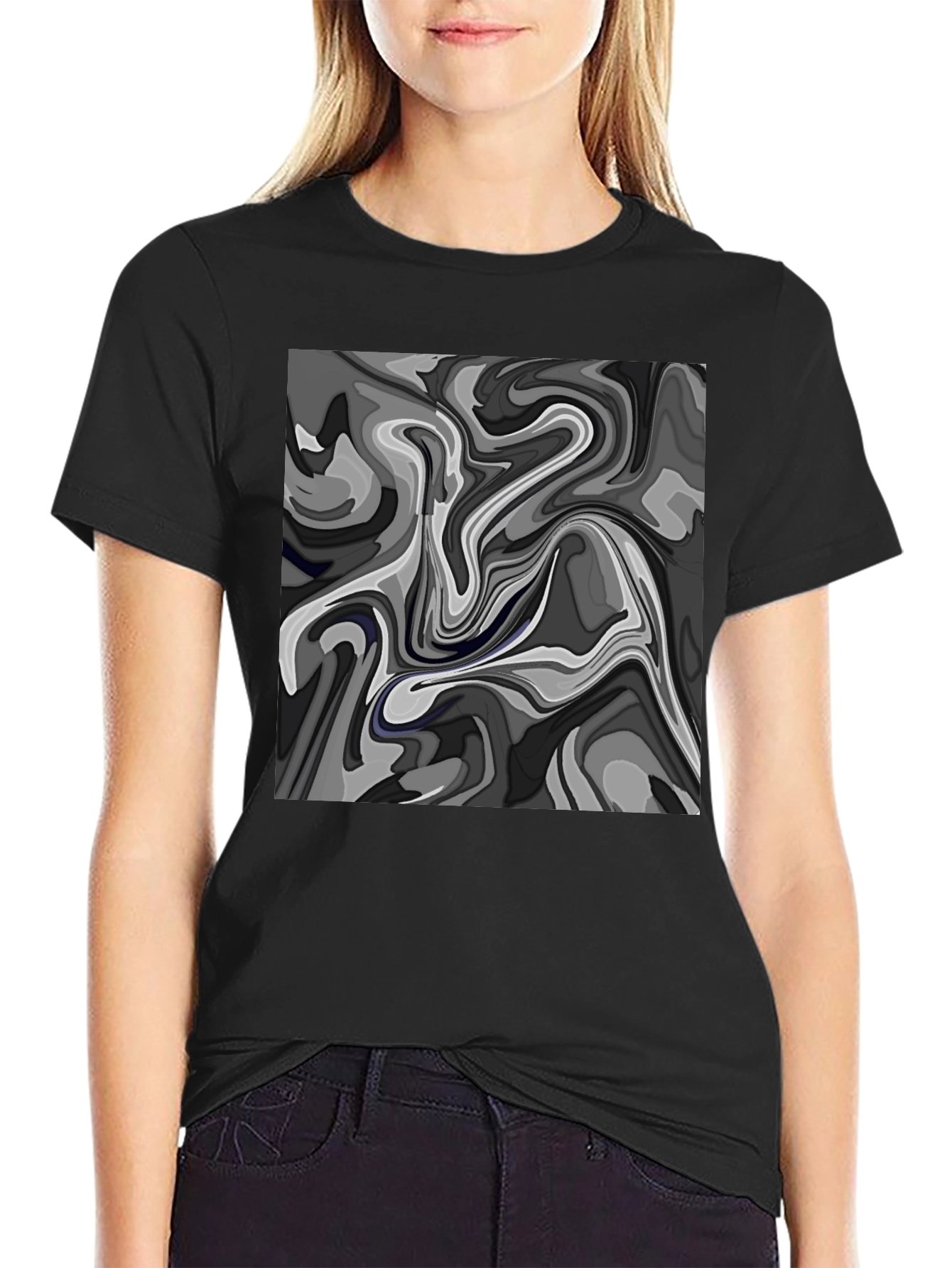 Black Abstract Swirl Graphic T-Shirt view 2