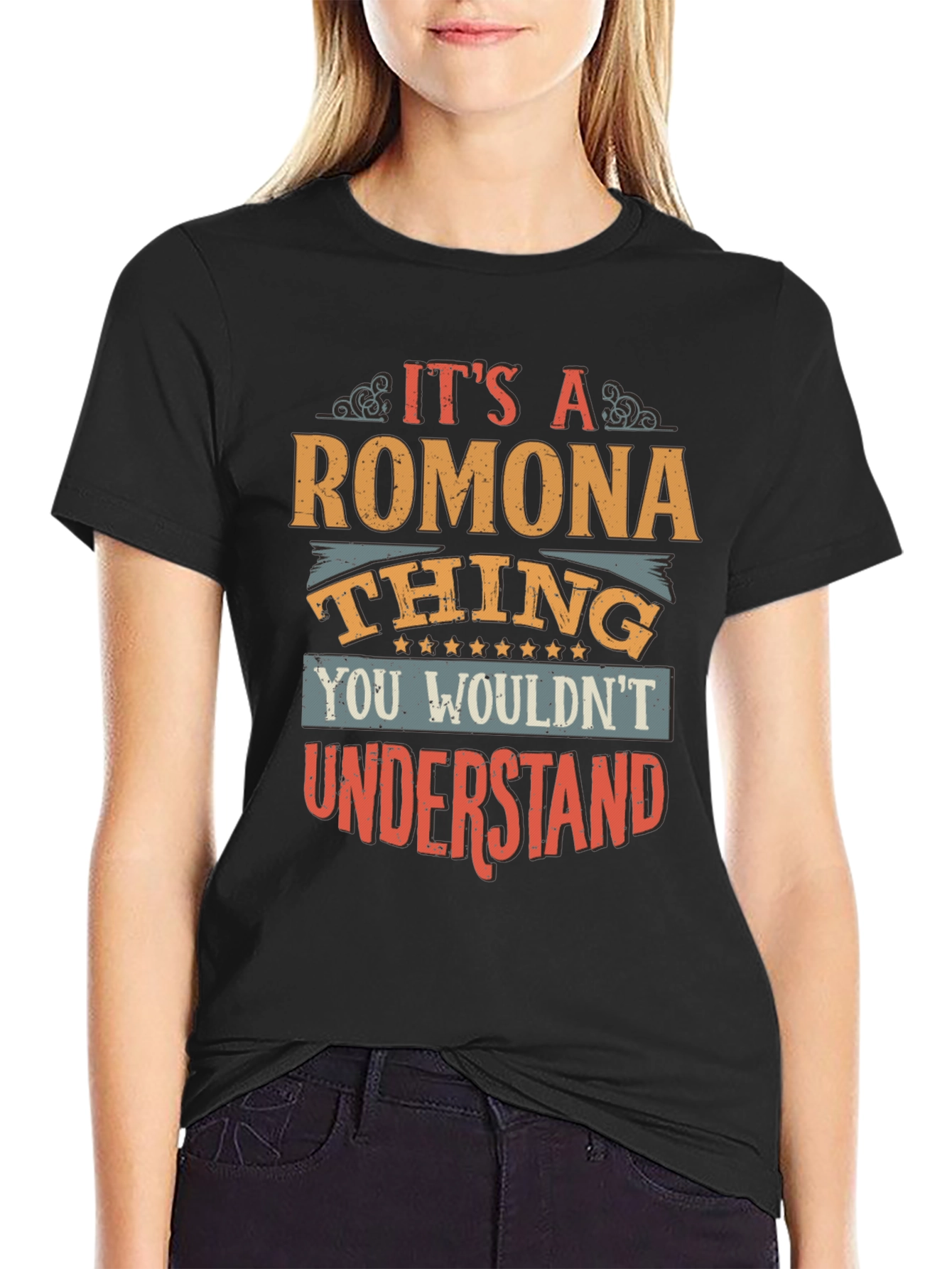 Black Romona Thing - Funny Custom Name T-Shirt view 2