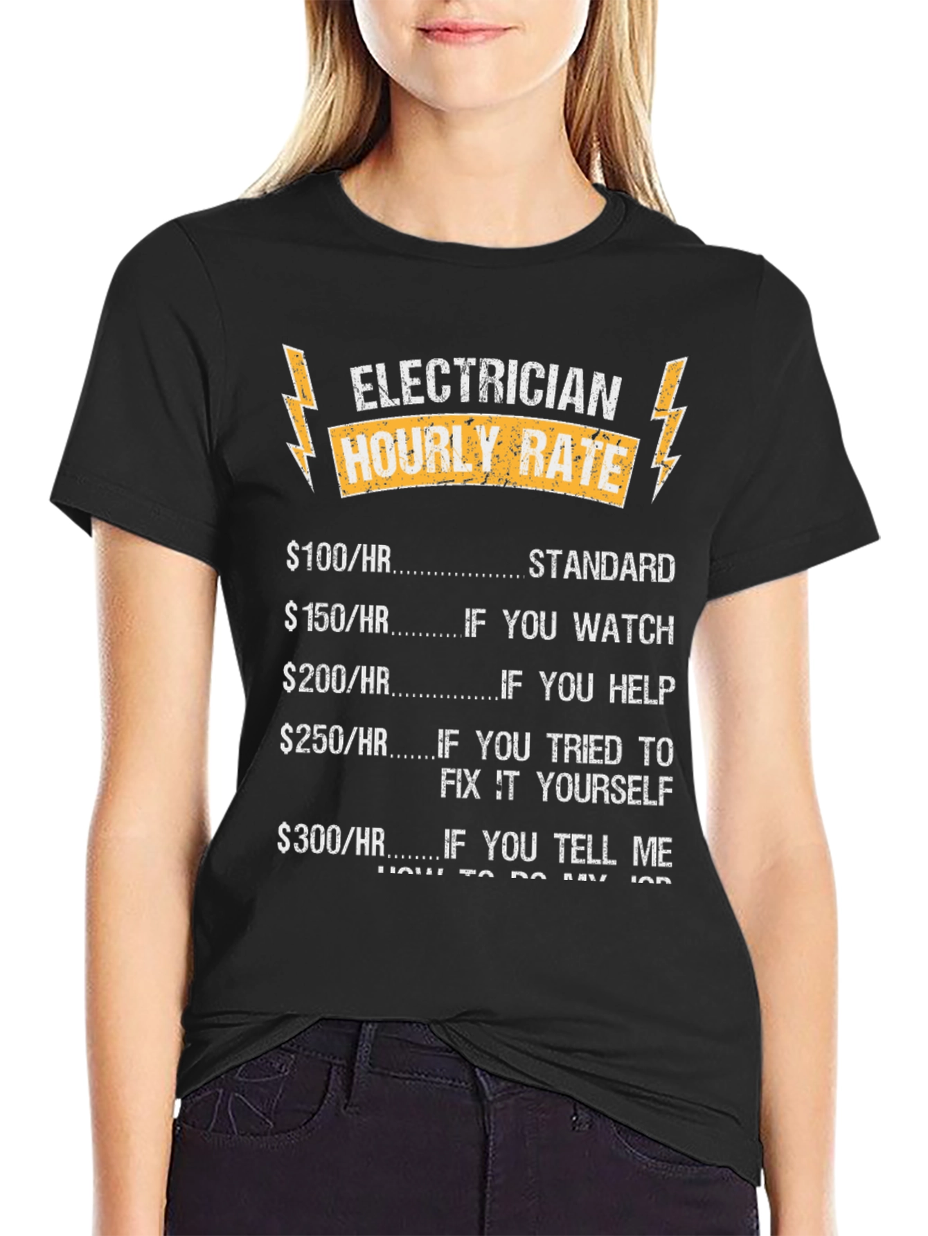 Black Electrician Hourly Rate T-Shirt Funny Job Tee view 2