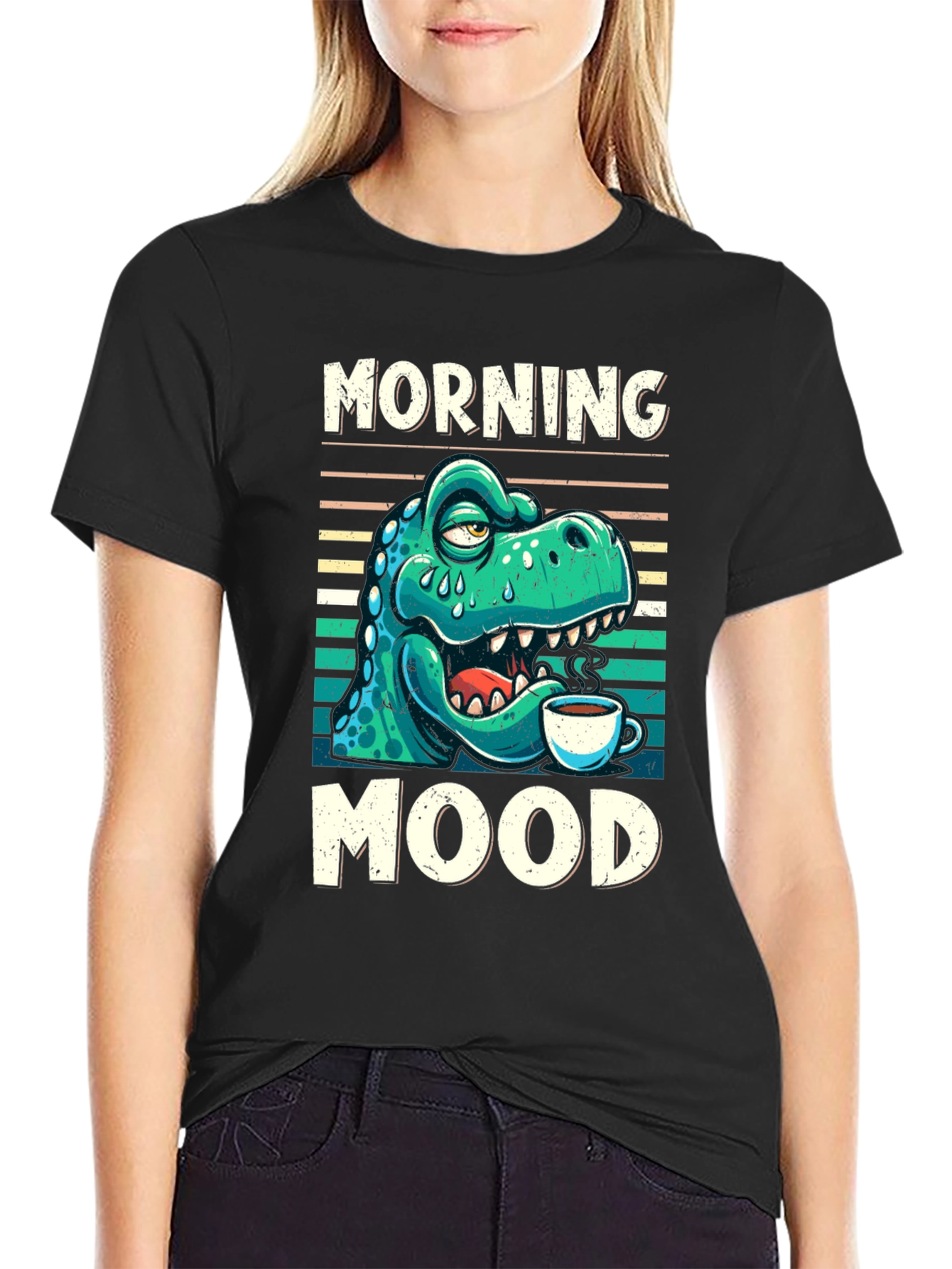 Black Morning Mood Dinosaur T-Shirt view 2