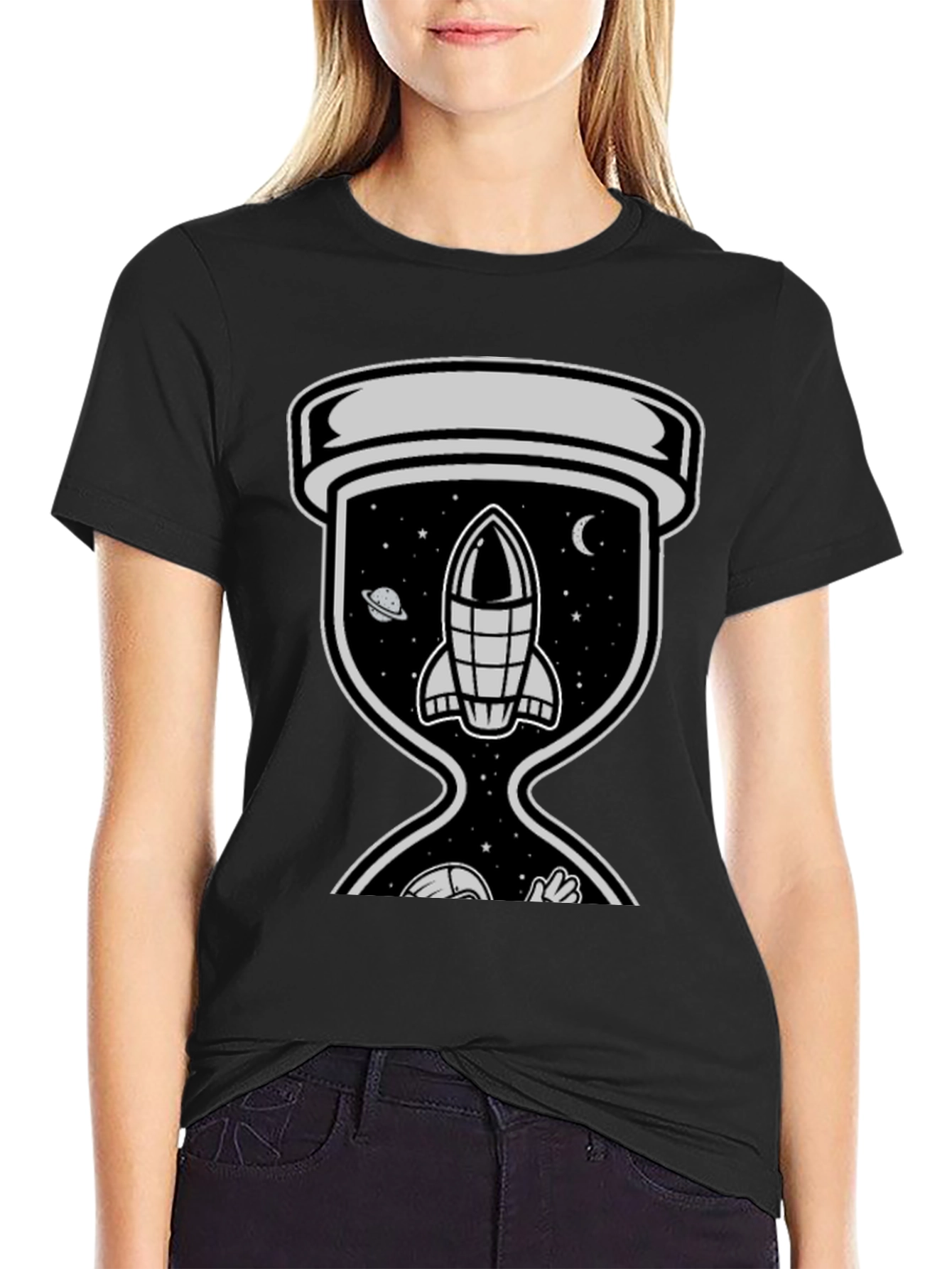 Black Space Hourglass Graphic Tee - Trendy Black T-Shirt view 2