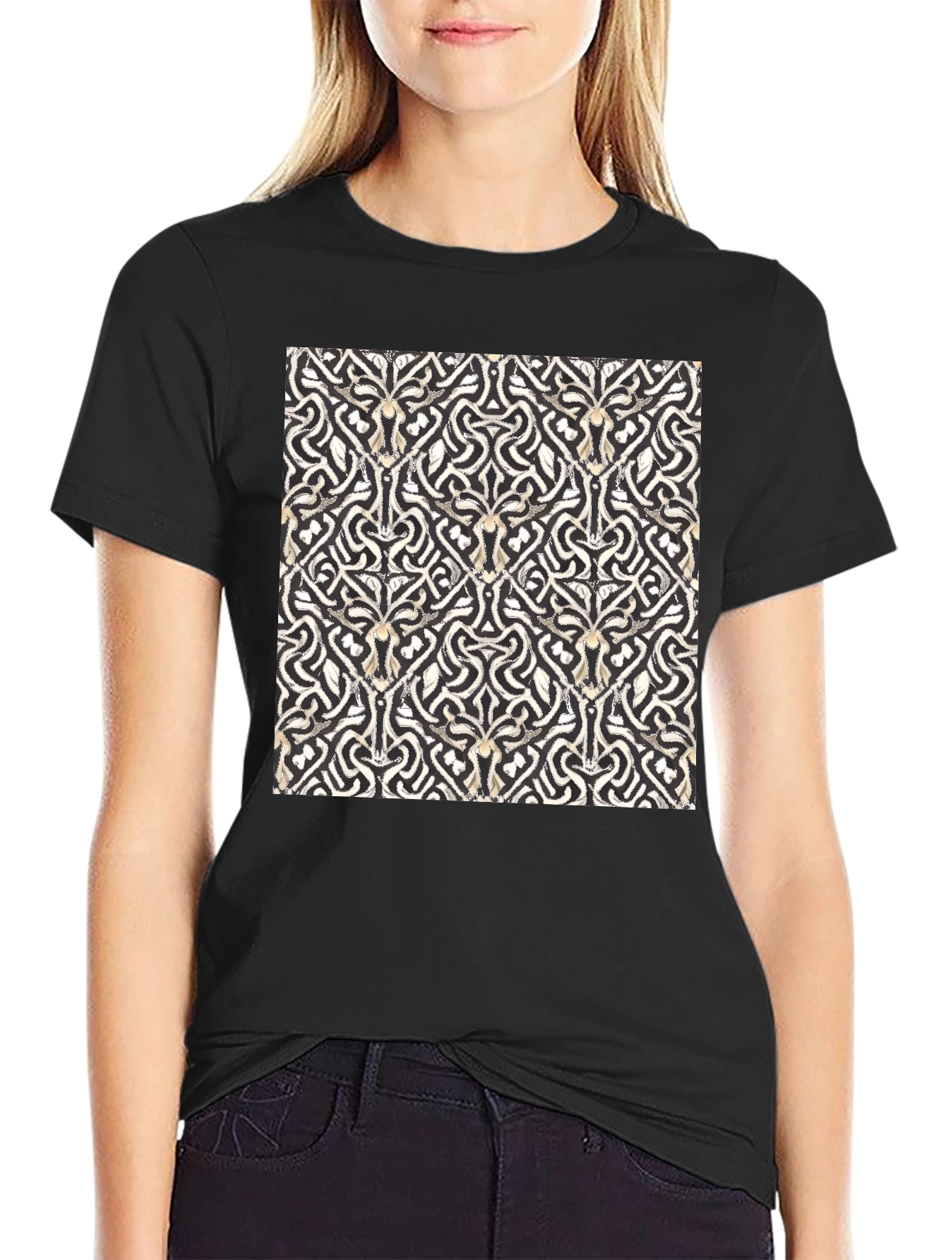 Black Abstract Pattern Black T-Shirt view 2