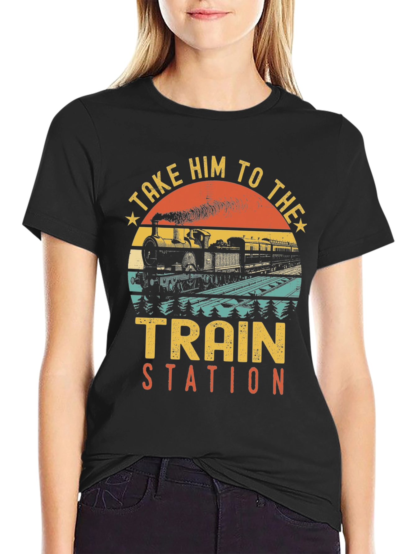 Black Take Him to the Train Station T-Shirt view 2