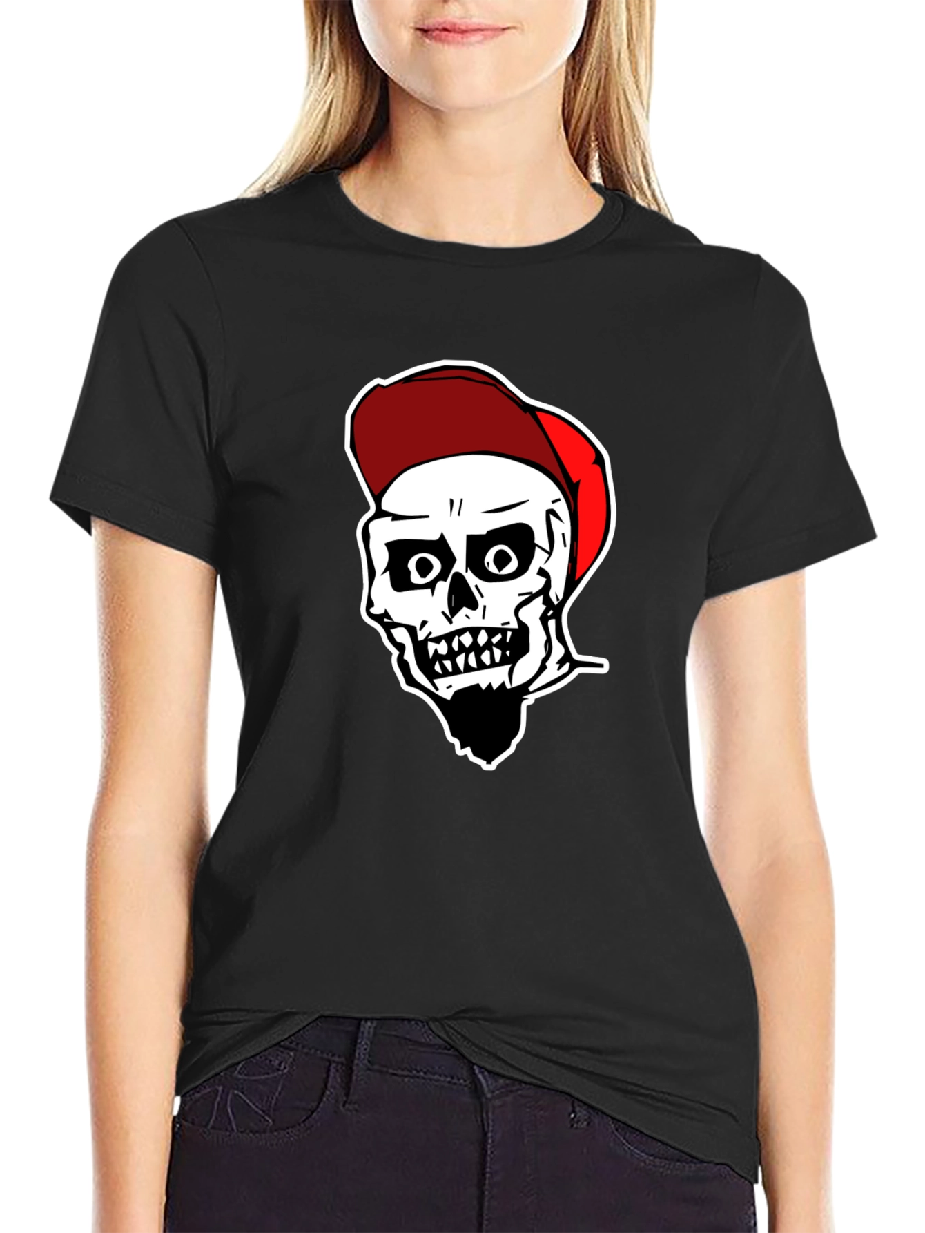 Black Skull Graphic Tee: Black Cotton Blend view 2