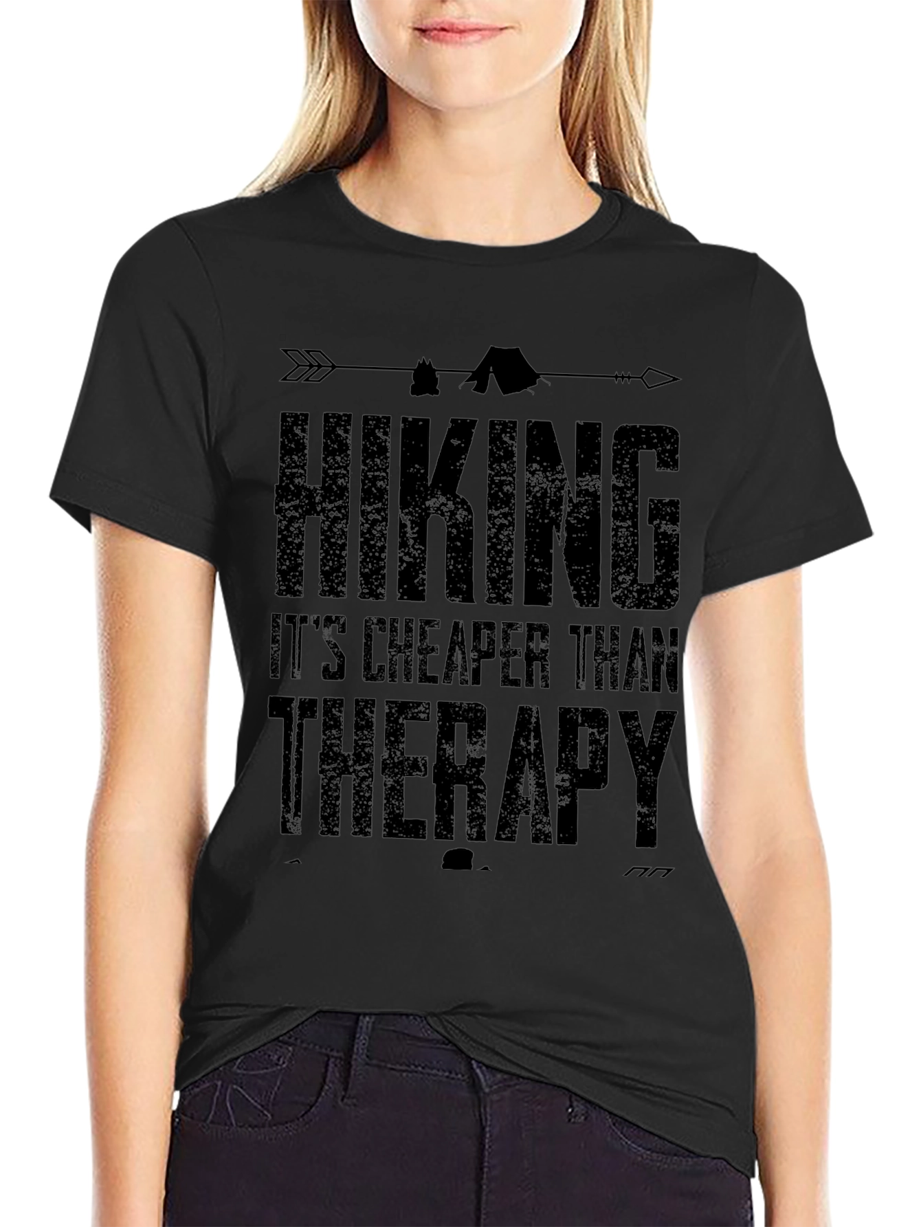 Black Hiking is Cheaper Than Therapy Graphic T-Shirt view 2