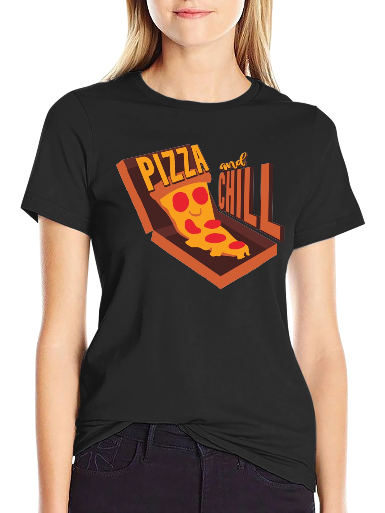 Black Pizza and Chill Graphic T-Shirt - Casual Comfort view 2