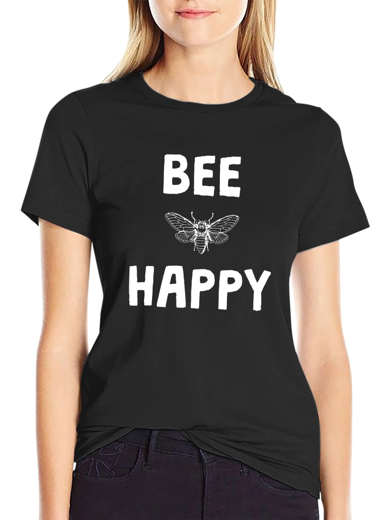 Black Bee Happy Graphic Tee - Black T-Shirt view 2