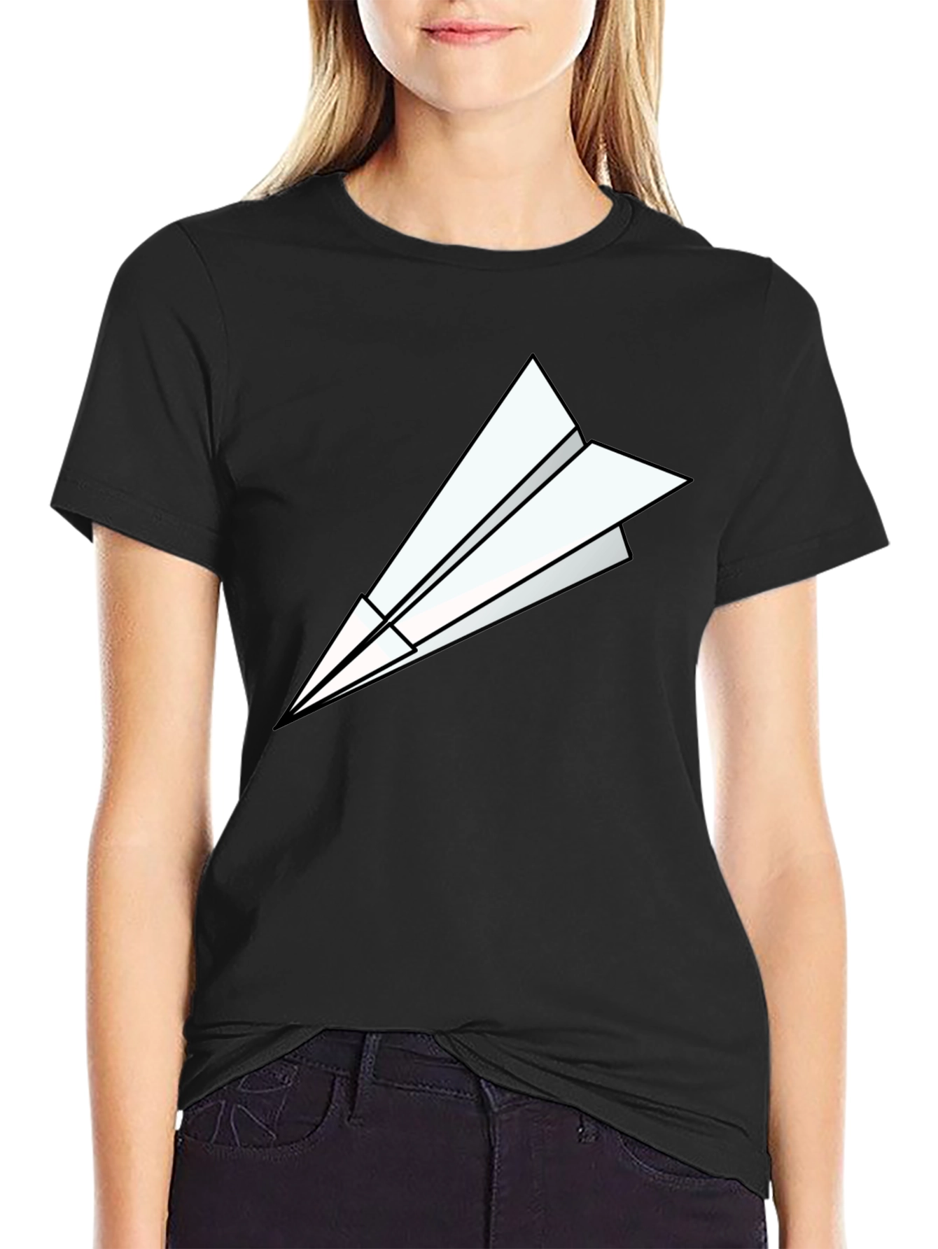 Black Paper Airplane Graphic Tee - Modern Black T-Shirt view 2