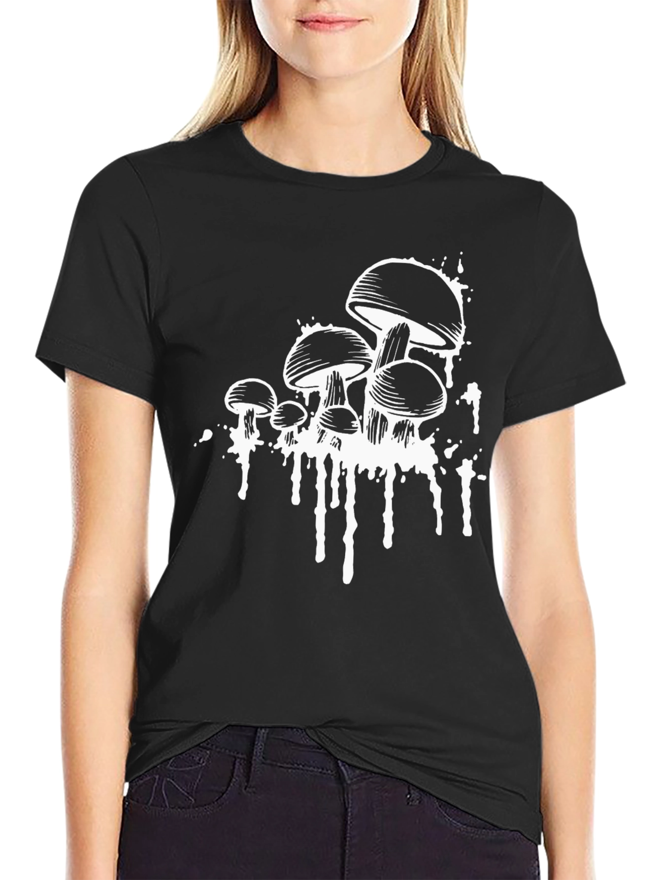 Black Mushroom Graphic Print Black T-Shirt view 2