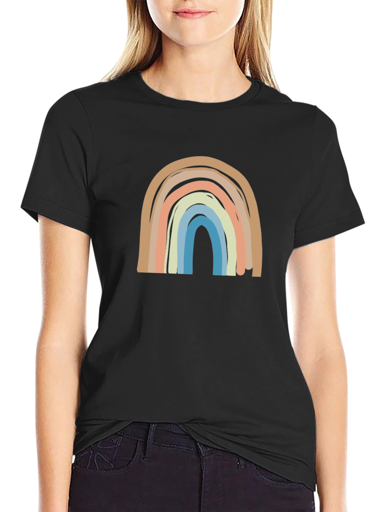 Black Boho Rainbow Graphic Tee - Casual Comfort view 2