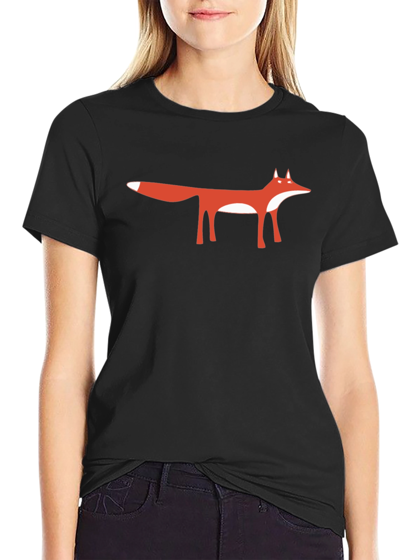 Black Fox Graphic Tee - Minimalist Animal Design Shirt view 2