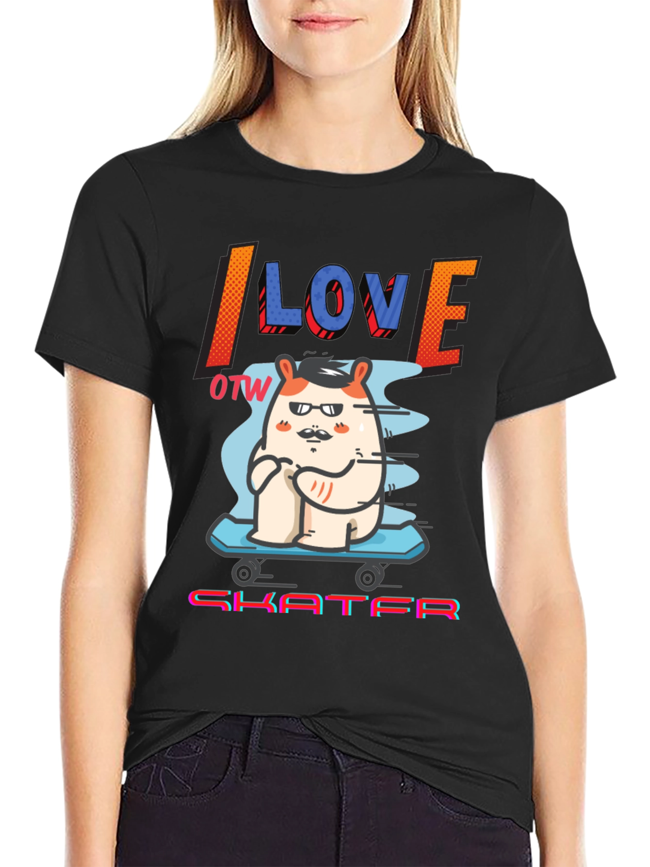 Black I Love OTW Skater T-Shirt - Funny Graphic Tee view 2