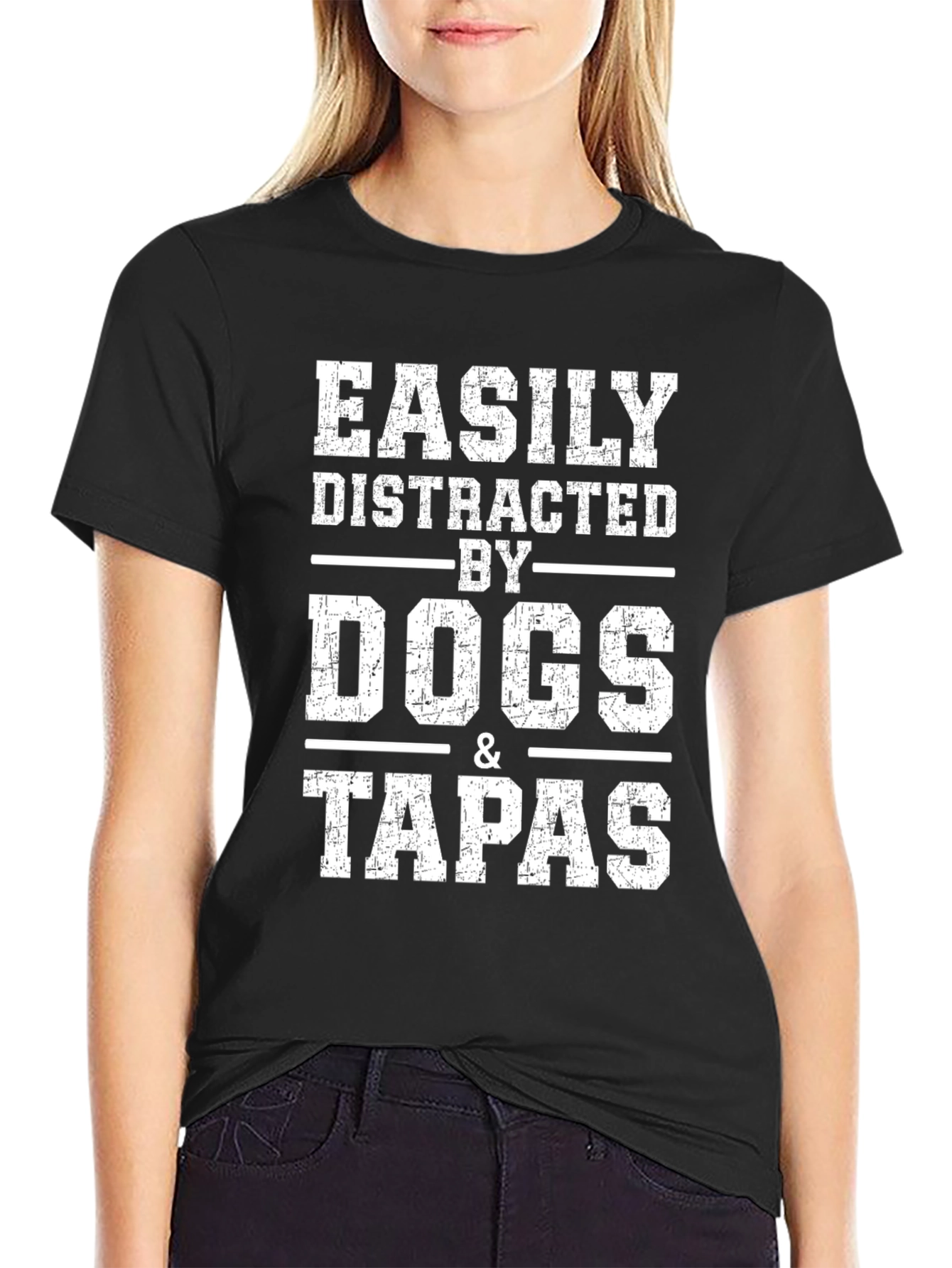 Black Easily Distracted By Dogs and Tapas T-Shirt view 2