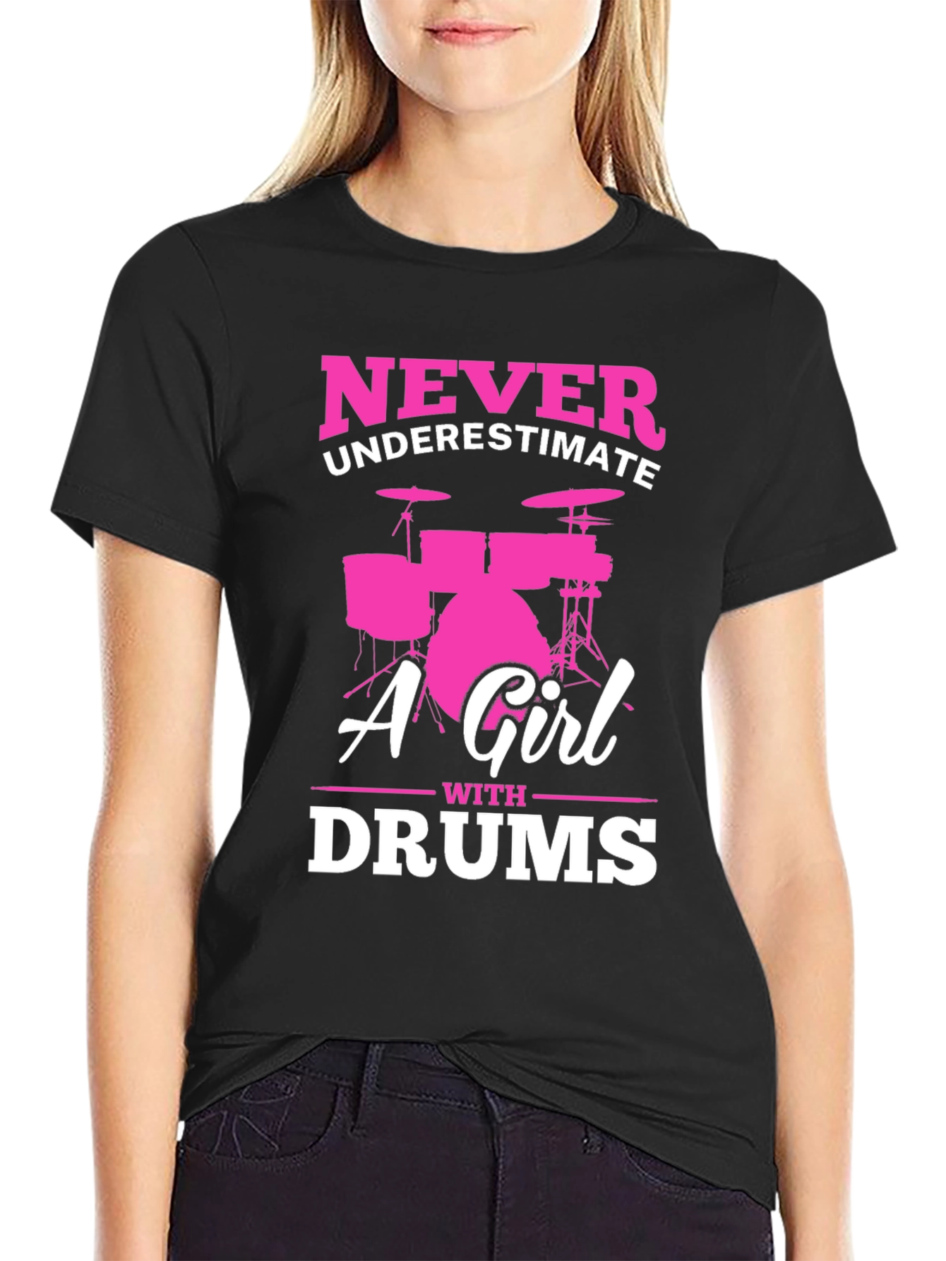 Black Never Underestimate A Girl With Drums T-Shirt view 2