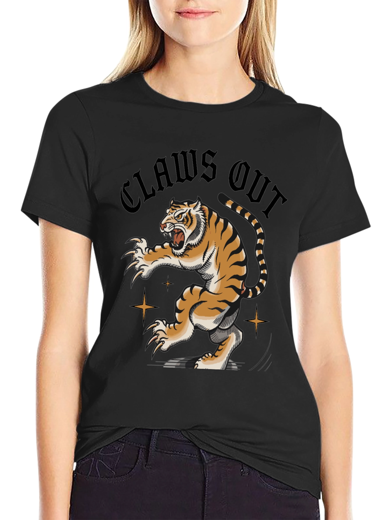 Black Claws Out Tiger Graphic Tee - Black view 2