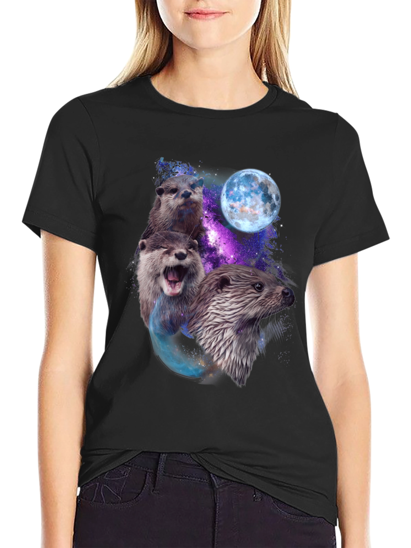 Black Otter Galaxy Graphic T-Shirt view 2