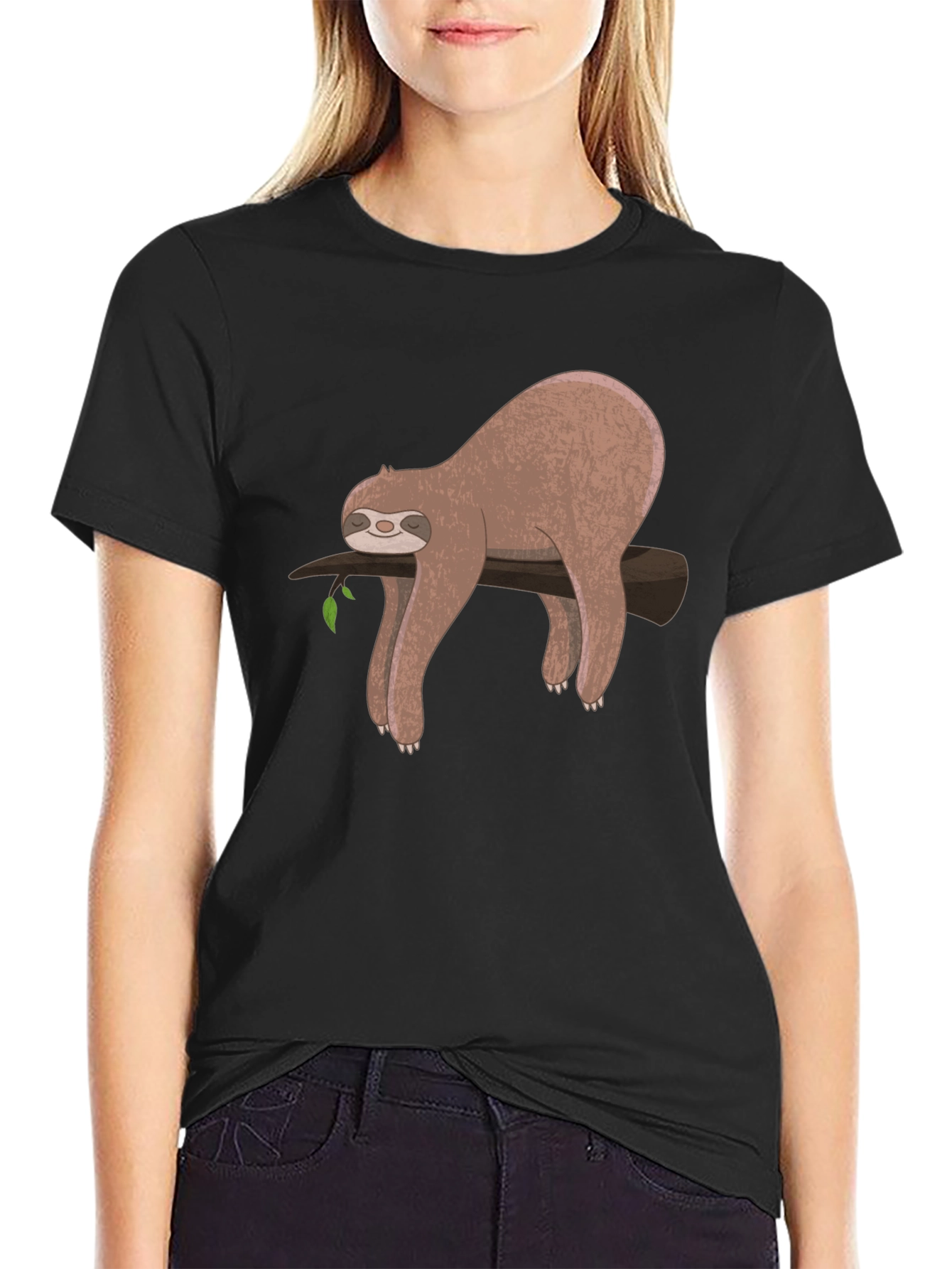 Black Lazy Sloth Graphic T-Shirt - Relaxed Fit view 2