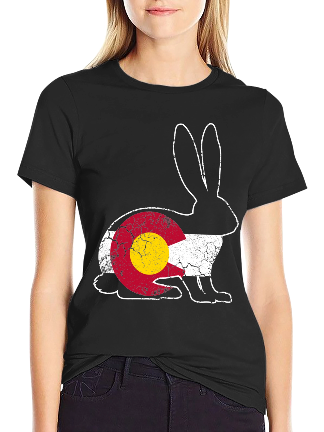 Black Colorado Flag Rabbit Graphic Tee view 2