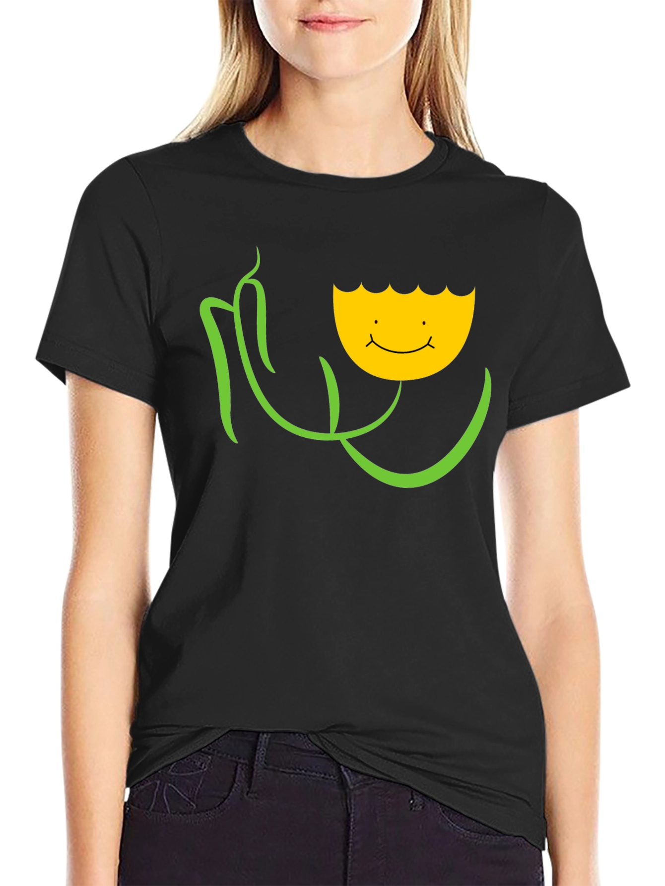 Black Smiling Flower Graphic Tee - Black view 2