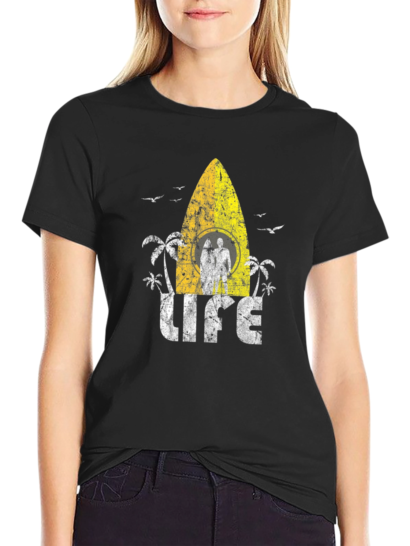 Black Surf Life T-Shirt - Distressed Design view 2