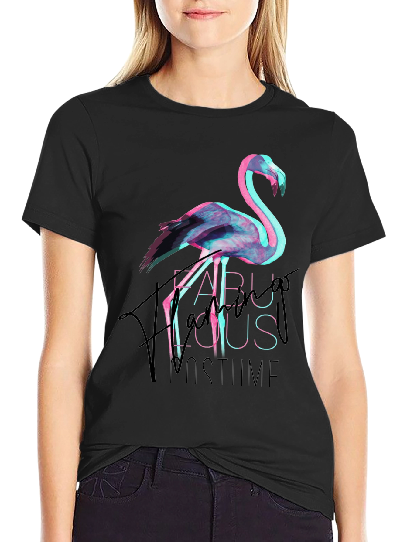 Black Fabulous Flamingo Costume Party Tee view 2