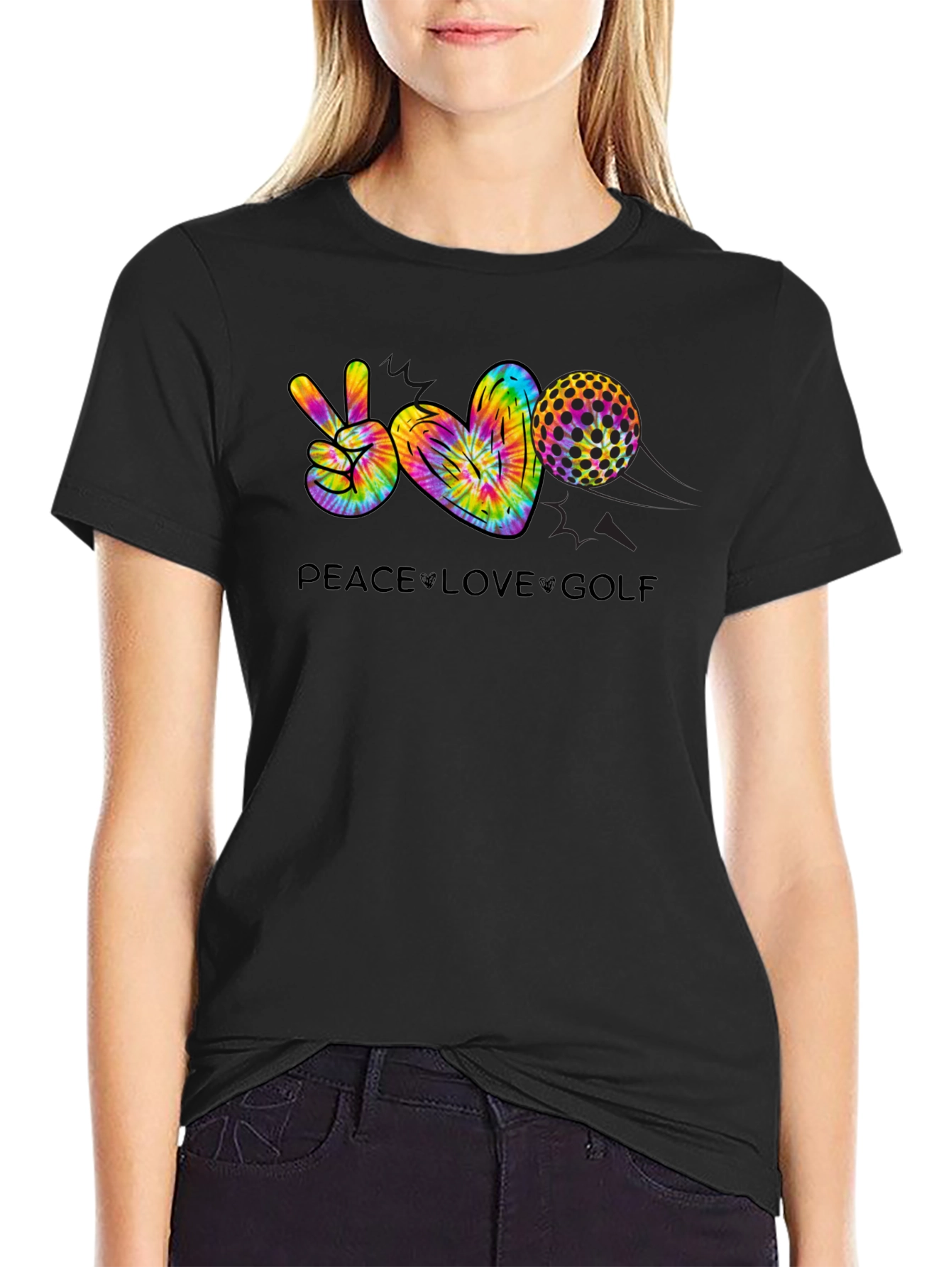 Black Peace Love Golf T-Shirt view 2