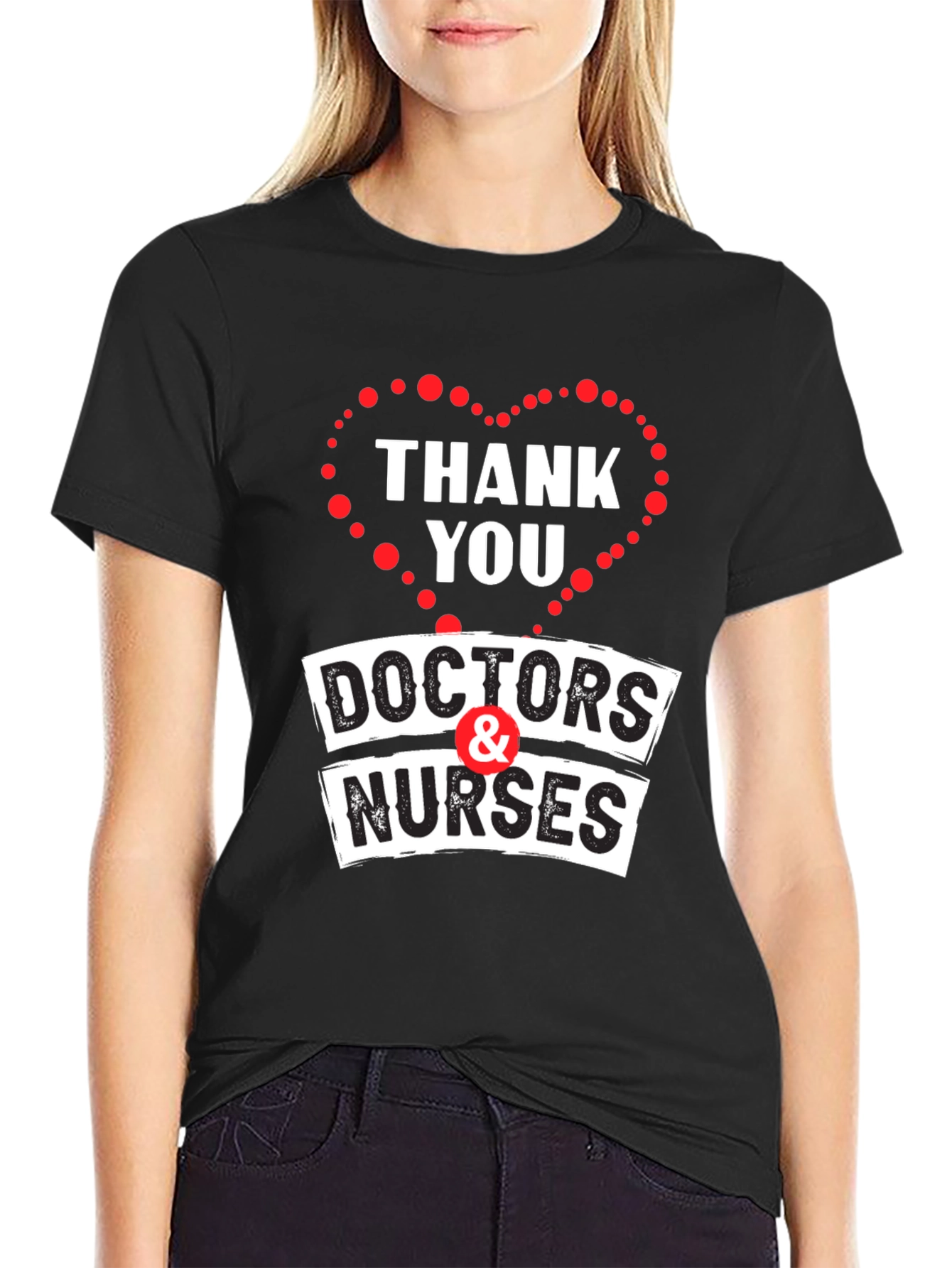 Black Thank You Doctors & Nurses Graphic T-Shirt view 2