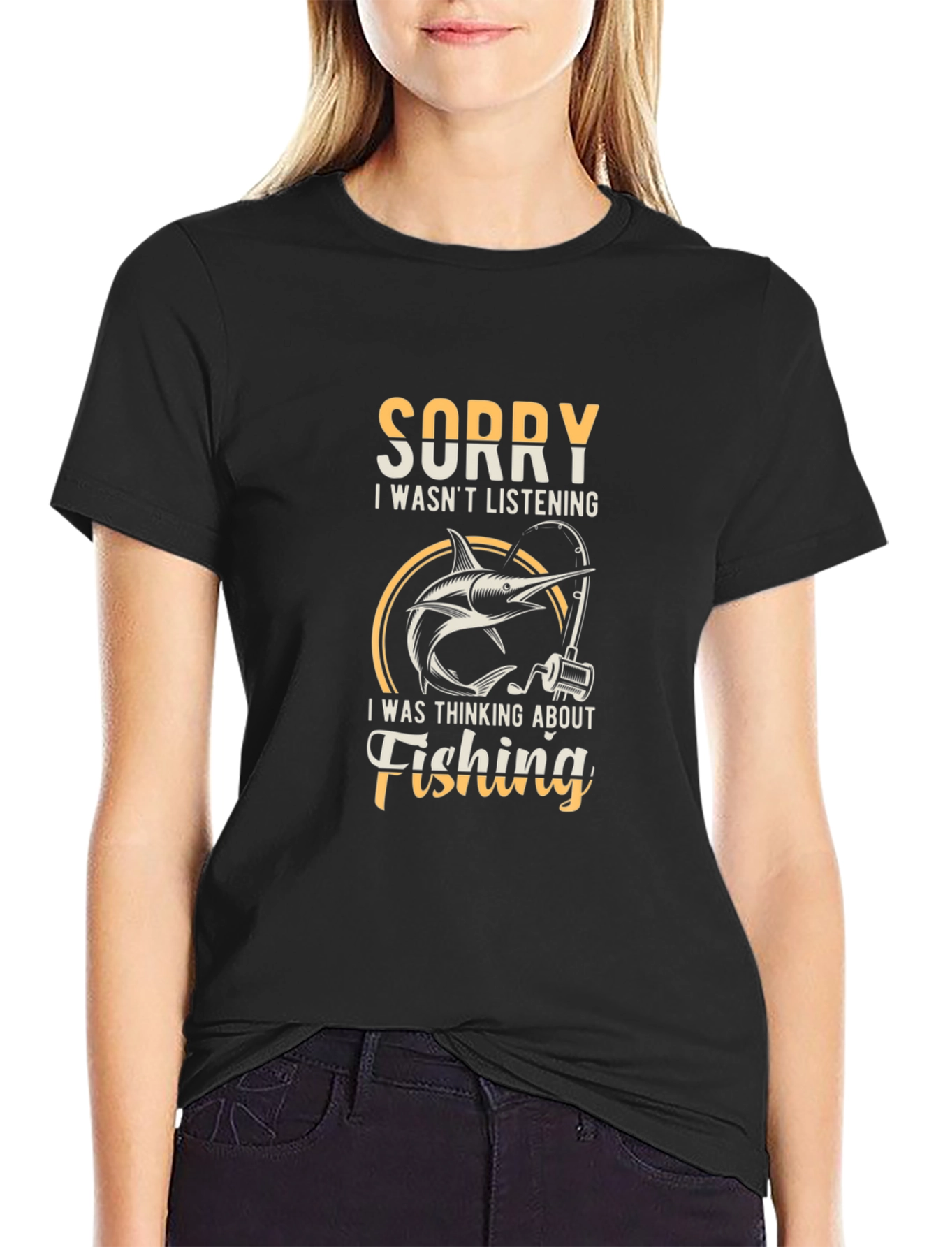 Black Fishing T-Shirt: Sorry I Wasn't Listening view 2