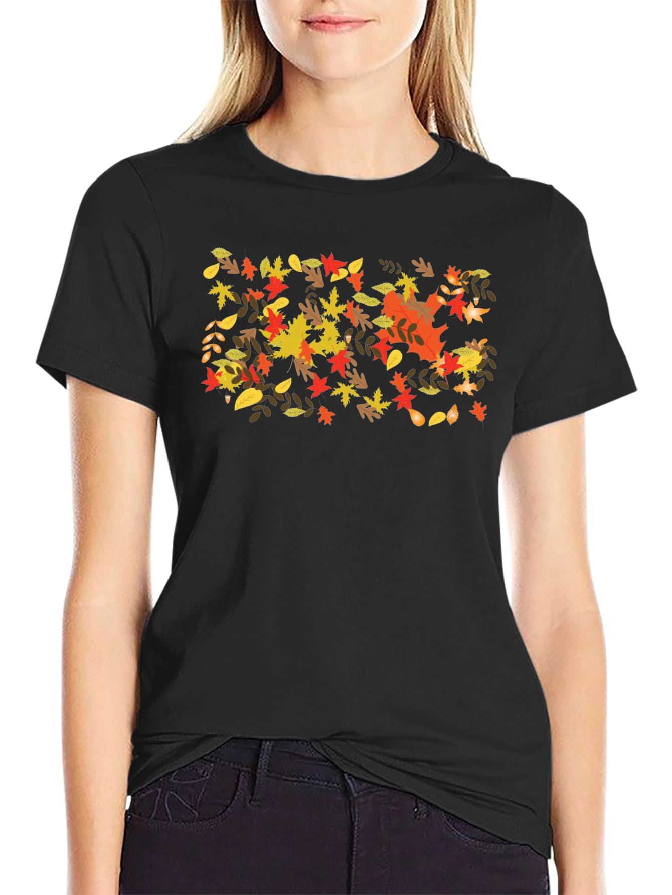 Black Autumn Leaves Graphic Tee - Fall Season Style view 2