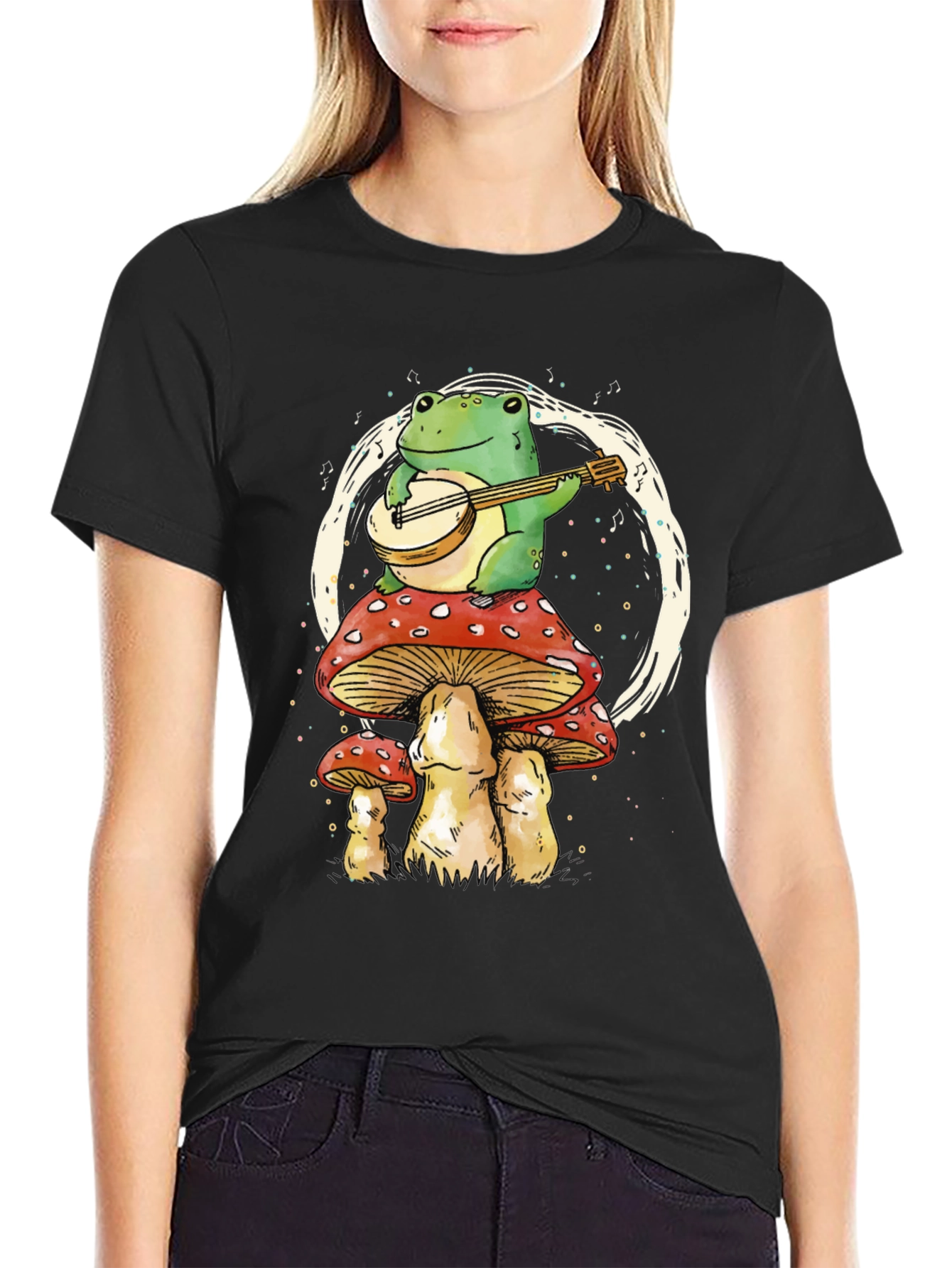 Black Frog on Mushroom T-Shirt view 2