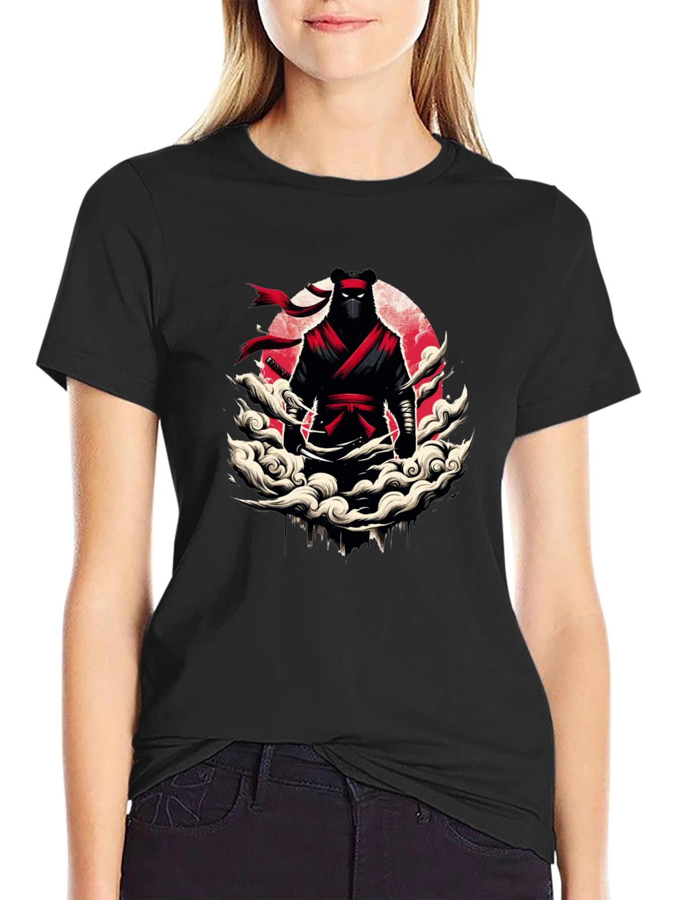 Black Ninja Bear Graphic T-Shirt - Unique Design view 2