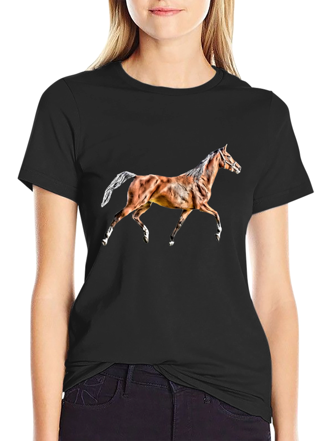 Black Horse Graphic Tee - Black Cotton T-Shirt view 2
