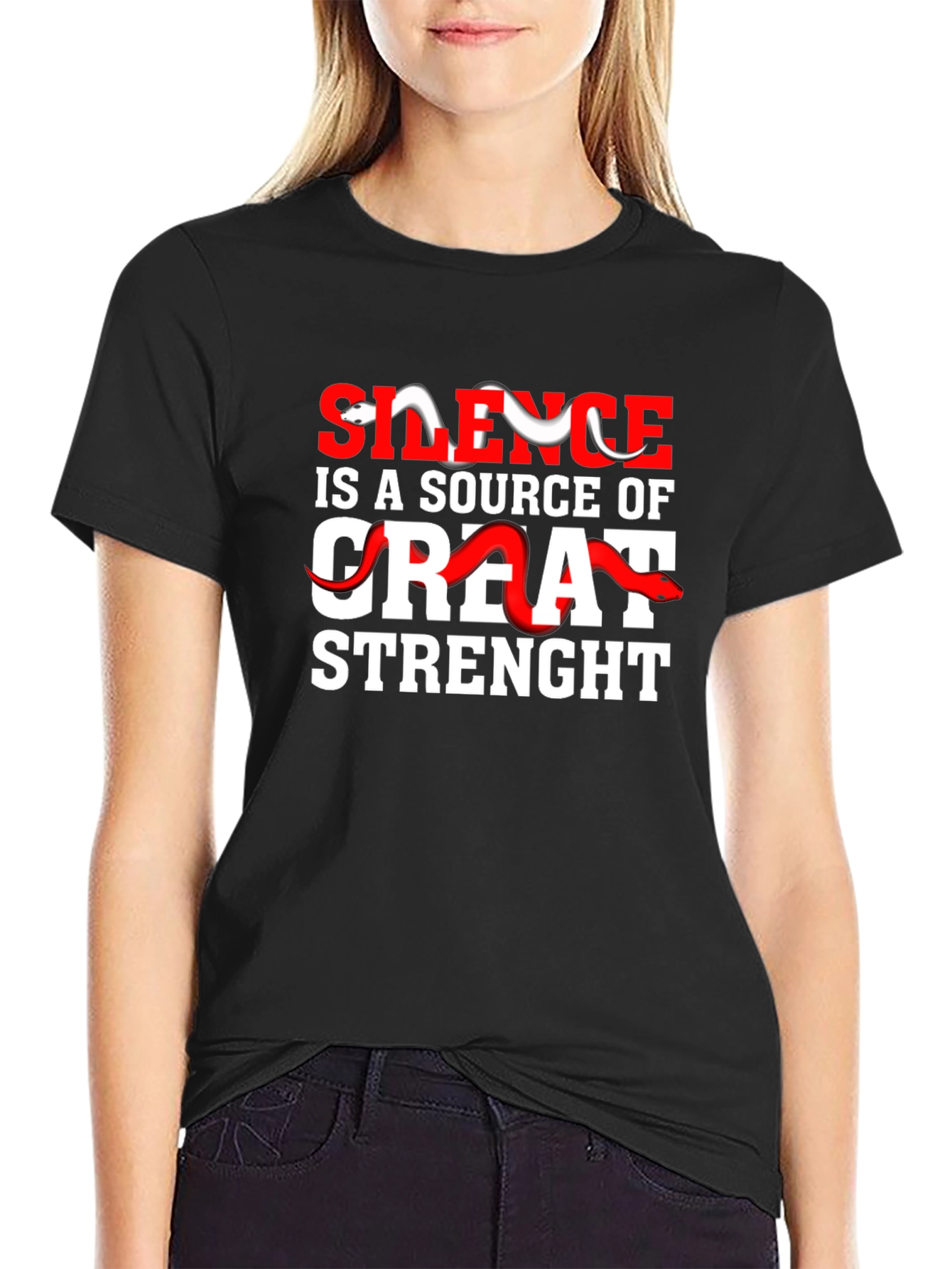 Black Silence is Strength Graphic T-Shirt view 2