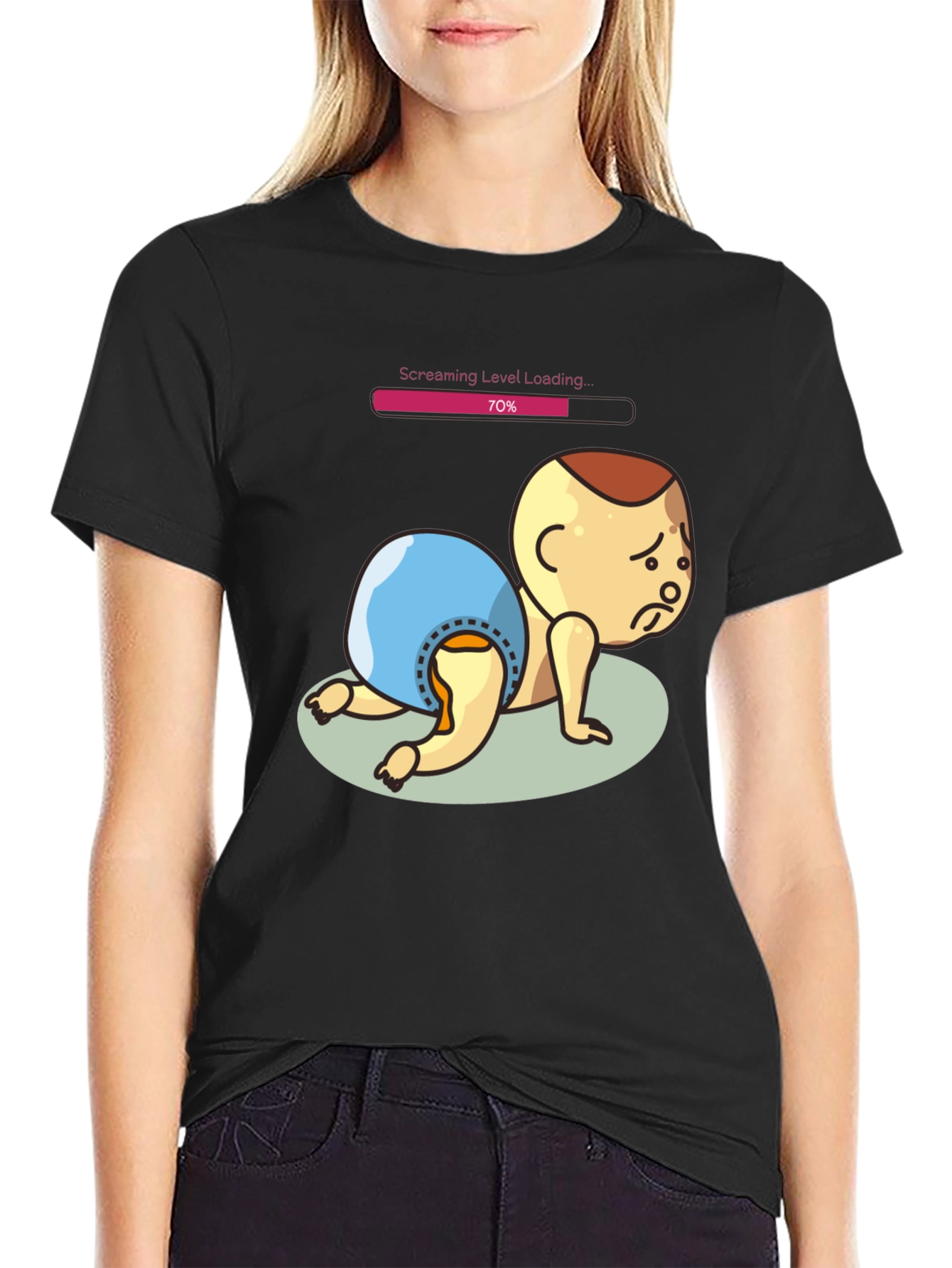 Black Screaming Level Loading Baby Graphic T-Shirt view 2