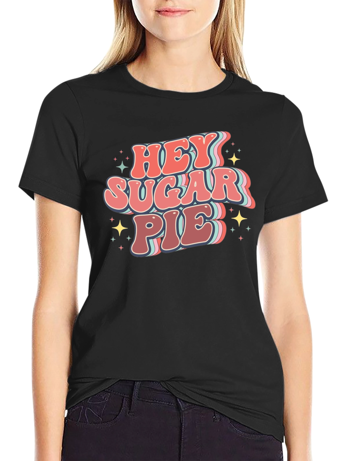 Black Hey Sugar Pie Graphic Tee - Retro Style view 2
