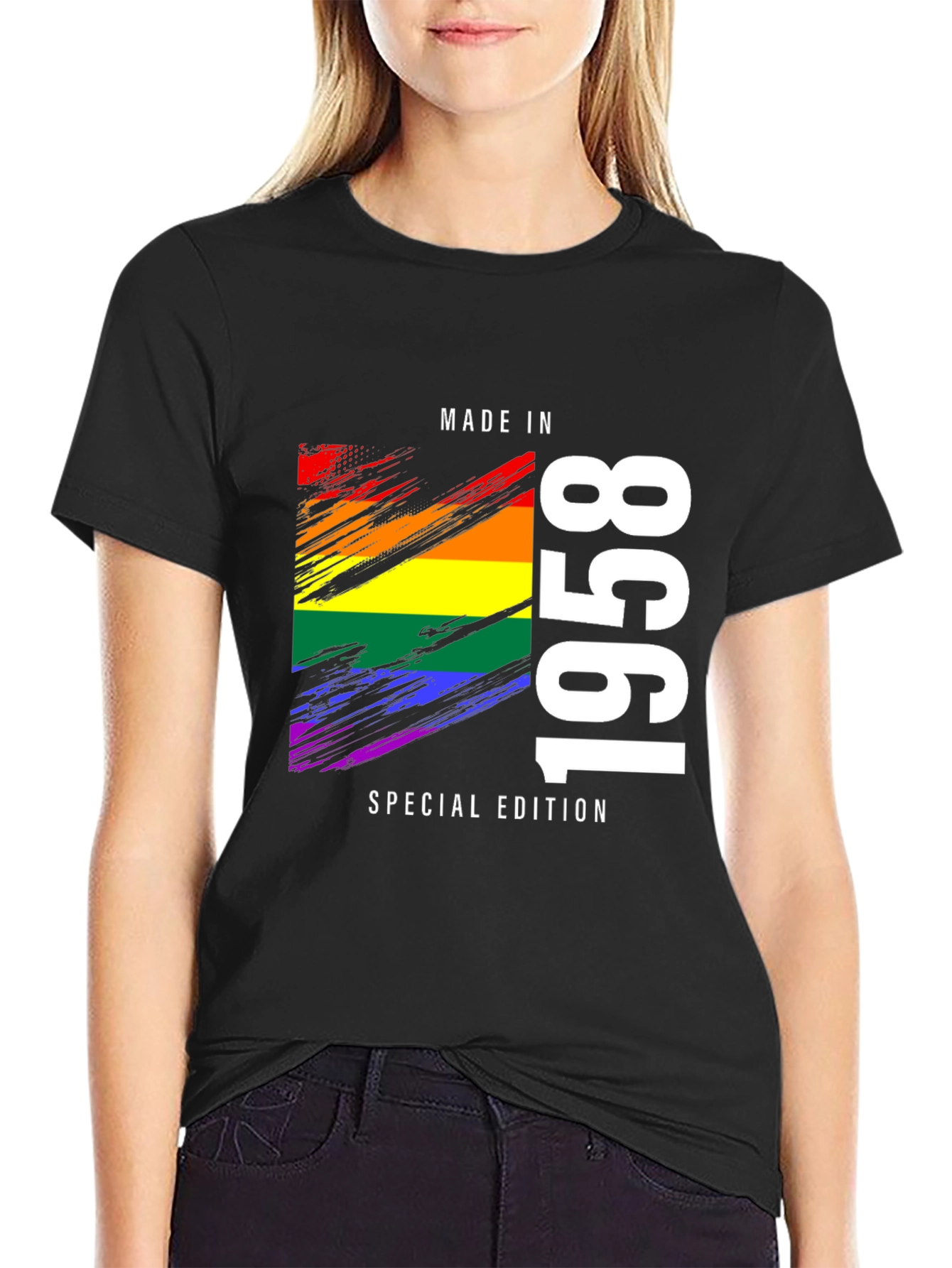 Black Made in 1958 Rainbow Pride T-Shirt view 2