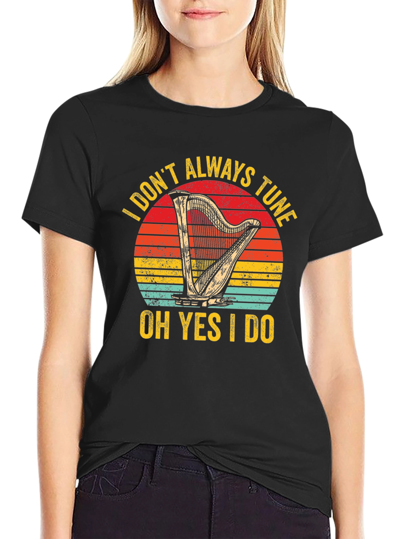Black Funny Harpist T-Shirt: I Don't Always Tune, Oh Yes I Do view 2