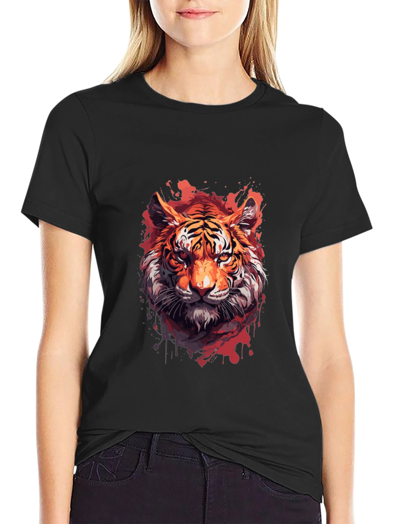 Black Tiger Graphic Print Black T-Shirt view 2