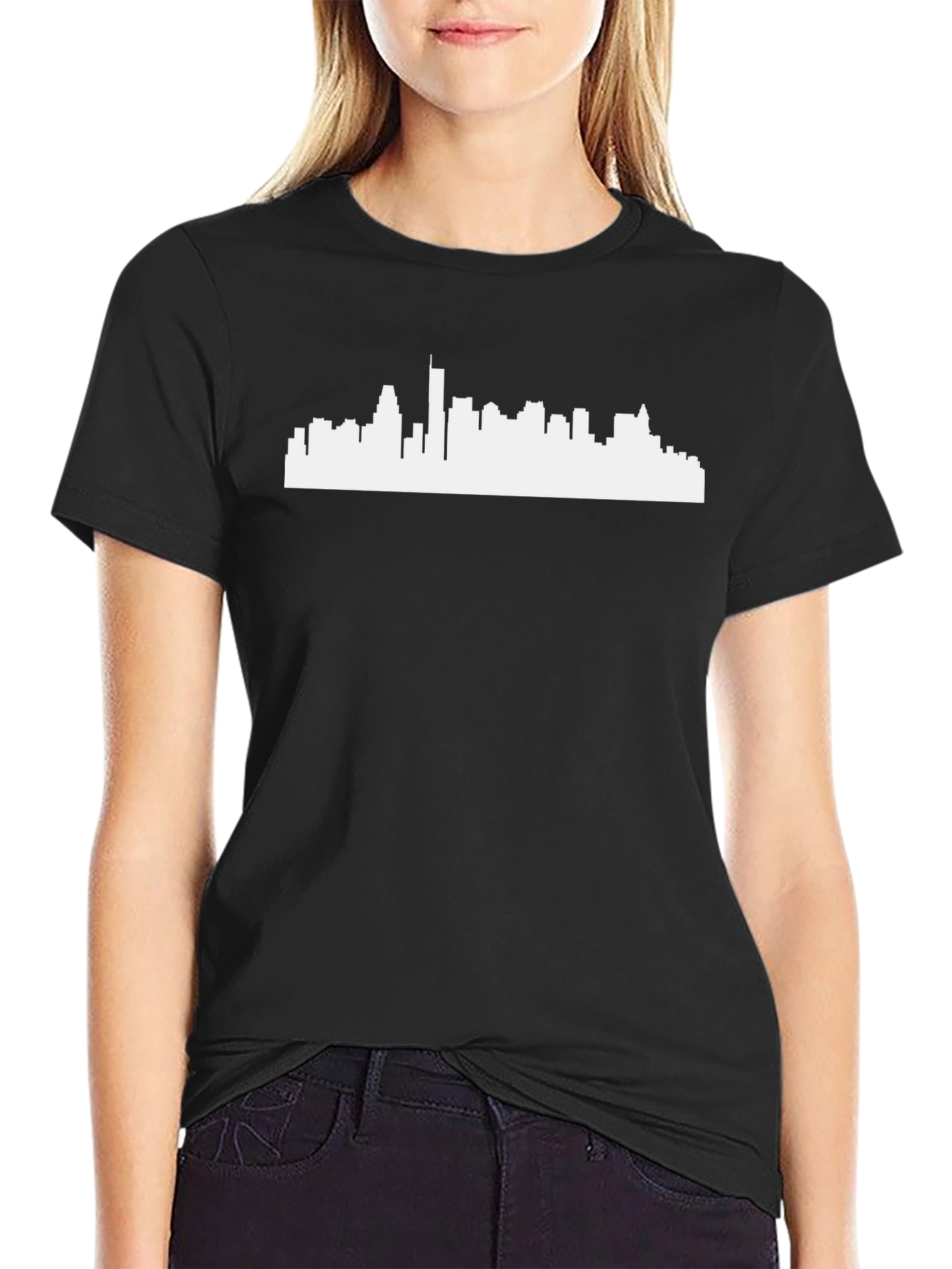 Black City Skyline Graphic Tee - Classic Black Crew Neck view 2