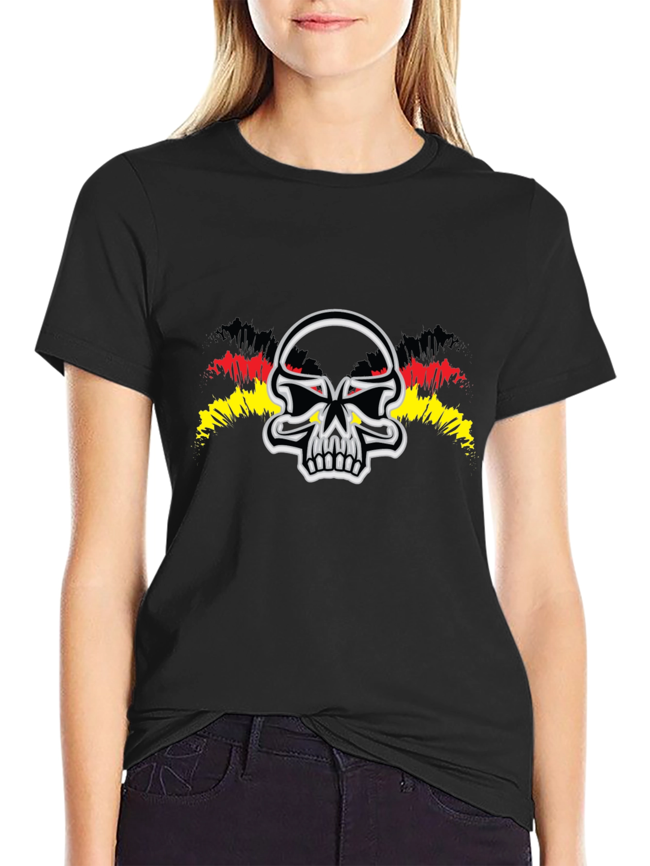 Black Skull Graphic Tee - Black Crew Neck view 2