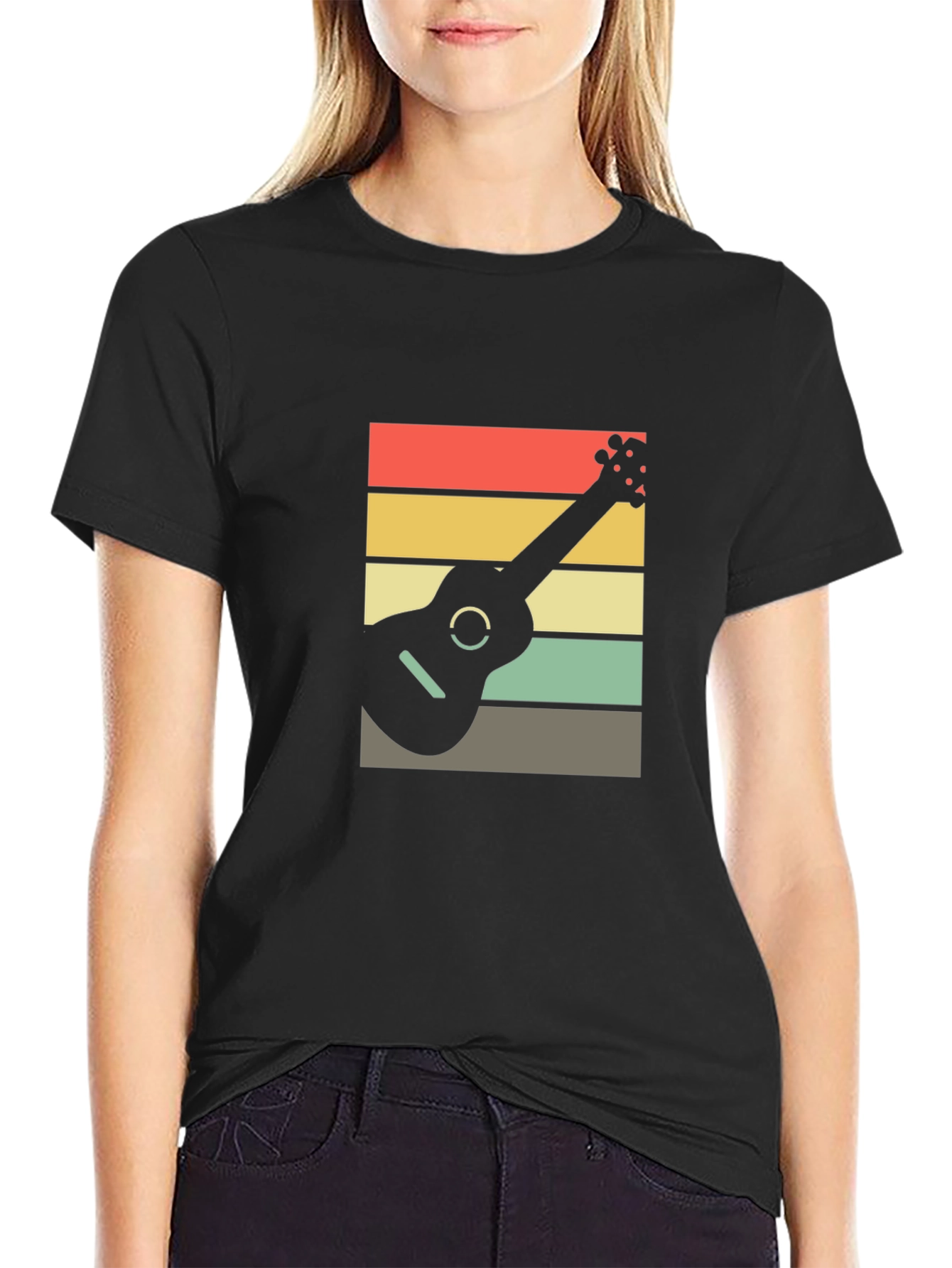 Black Retro Ukulele T-Shirt - Cool Musical Tee view 2