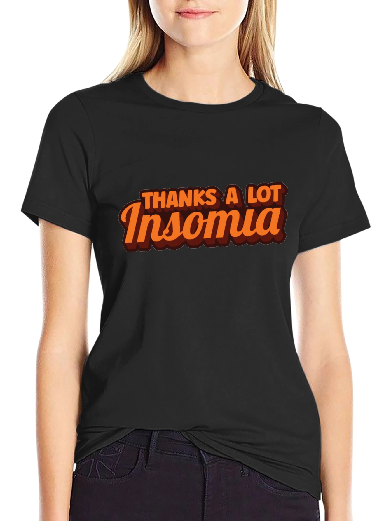 Black Thanks A Lot Insomnia Black Graphic T-Shirt view 2